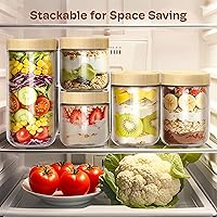 Vista 6 de 4 pack 16oz Overnight Oats Containers with Bamboo Lids, Glass Jars with Airtight Lids for Meal Prep, Wide Mouth Mason Salad Jars, Glass Food Storage