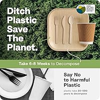 Vista 5 de Palm Leaf Bamboo Plates & Pre-Rolled Bamboo Cutlery Party Set - 10 & 7'' Compostable Plates Elegant Pre-Rolled Utensils, Napkins , Cups for