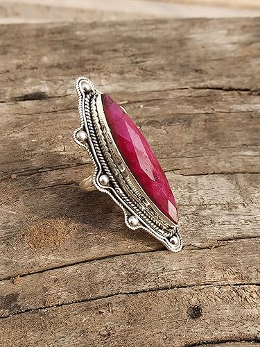 Miniatura 8 de Ruby Ring, Bohemian Jewelry, Long Ring, Eye Shape, Bridesmaids Gift, Promise Engagement Ring, 925 Sterling Silver Ring, Full Finger Jewelry,