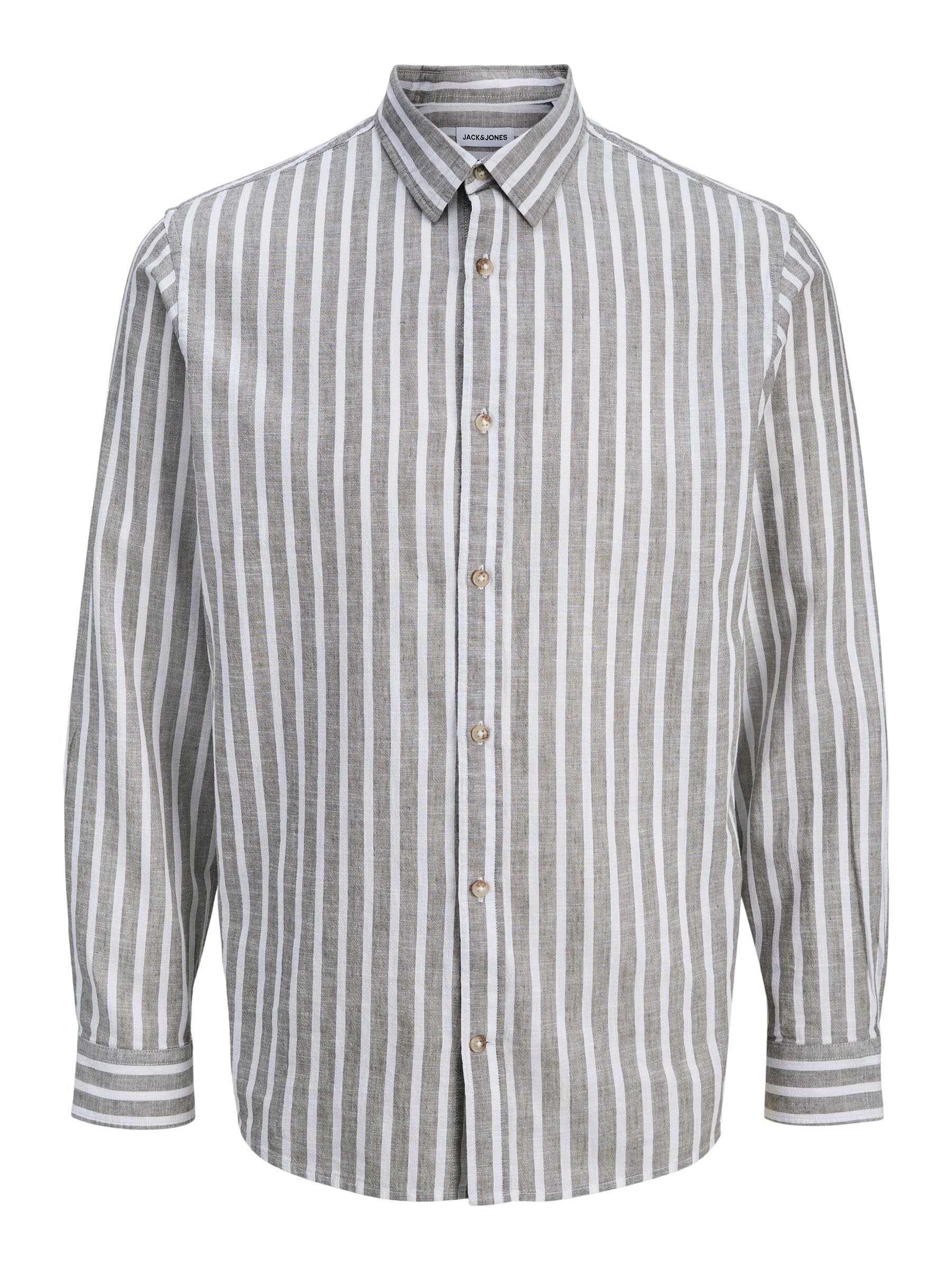 JACK & JONES Langarmhemd JJESUMMER LINEN BLEND SHIRT L/S SN Vetiver Stripes