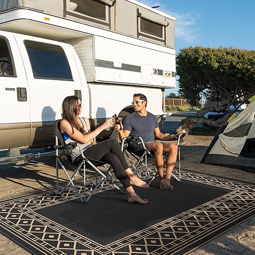 Miniatura 3 de GENIMO Alfombra de exterior impermeable de 5 x 8 pies para patio, alfombra de paja de plástico reversible para exteriores, alfombras de camping para