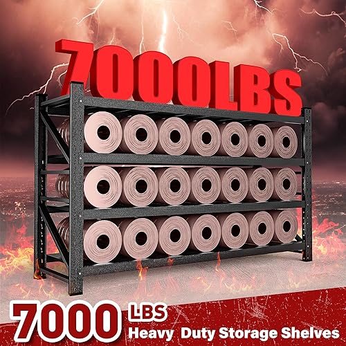 Miniatura 3 de Estantería de garaje resistente de 7000 libras, estantes de almacenamiento de 79 pulgadas de ancho y profundo, estantes de garaje de metal negro,