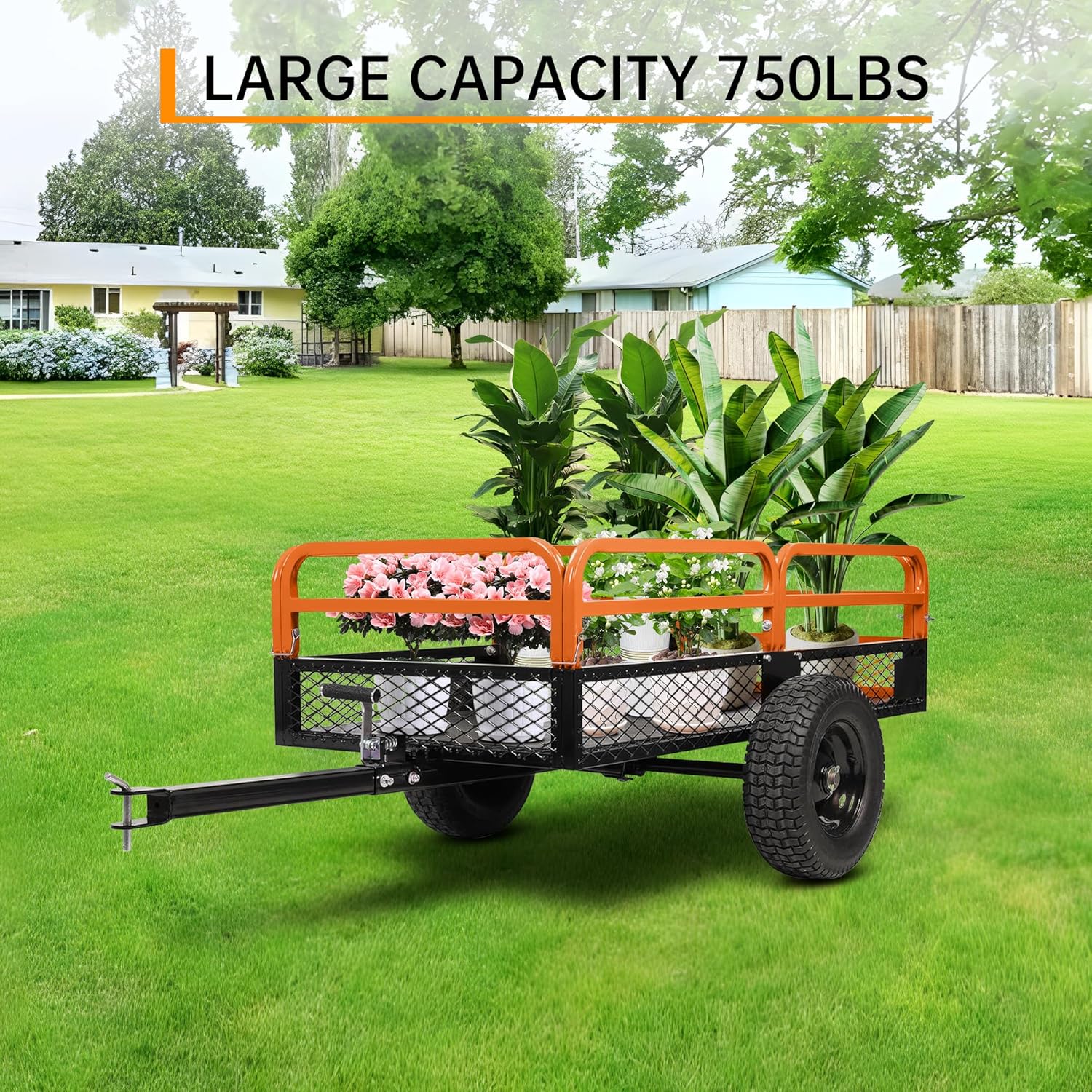 Heavy Duty ATV Dump Cart, 1500 Lbs HD Agricultural Trailer with Removable Sides, 15 Cubic Feet Garden Utility for Tractor Lawn Mower Garden