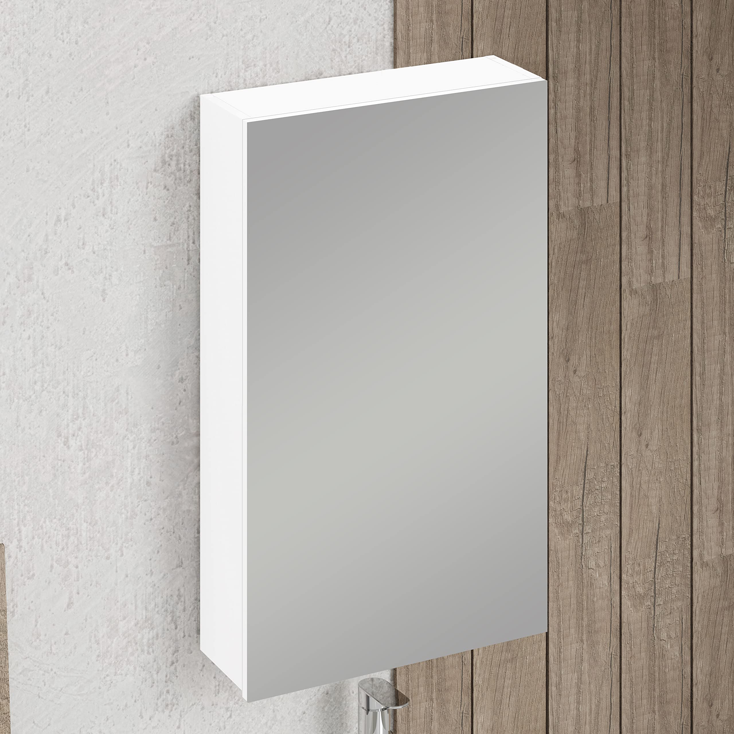 Baikal Mueble Camerino con Espejo, Armario Auxiliar de Baño Multiusos, Opción con o sin Luz LED. Mueble de Pared de fácil colocación. Armario MONTADO. Acabado Blanco. Camerino 48 cm