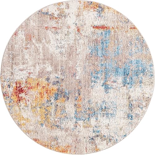 Miniatura 3 de Unique Loom Rainbow Collection - Alfombra dispersa (5 pies 1 pulgada, redonda, multicolor y beige)