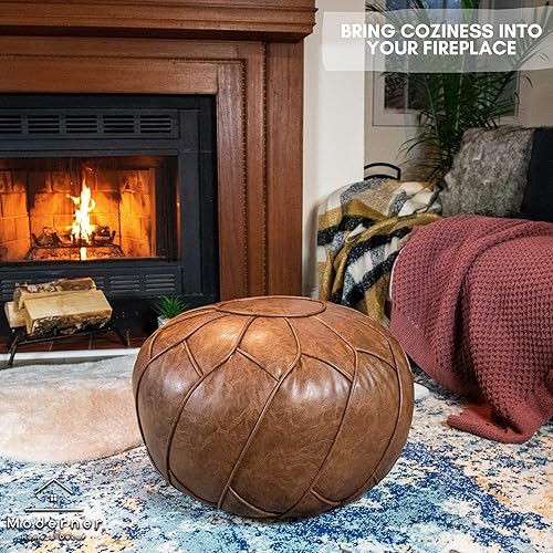 Miniatura 2 de Moderner Puf de piel sintética otomana sin relleno, reposapiés marroquí, cojín para reposapiés, solución de almacenamiento, color marrón natural