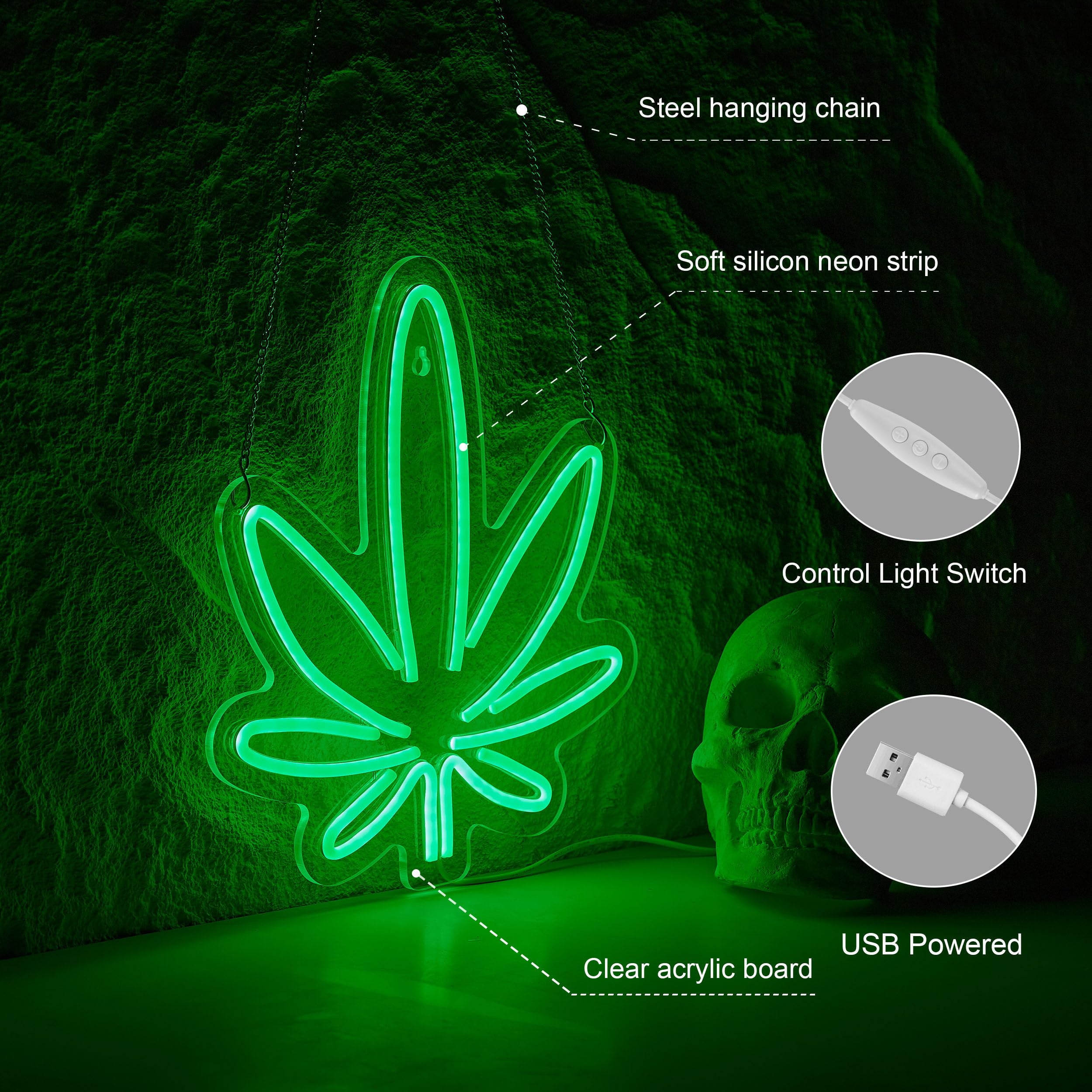 Roouneon Marijuana Hemp Leaf High Life Neon Sign for Wall Décor