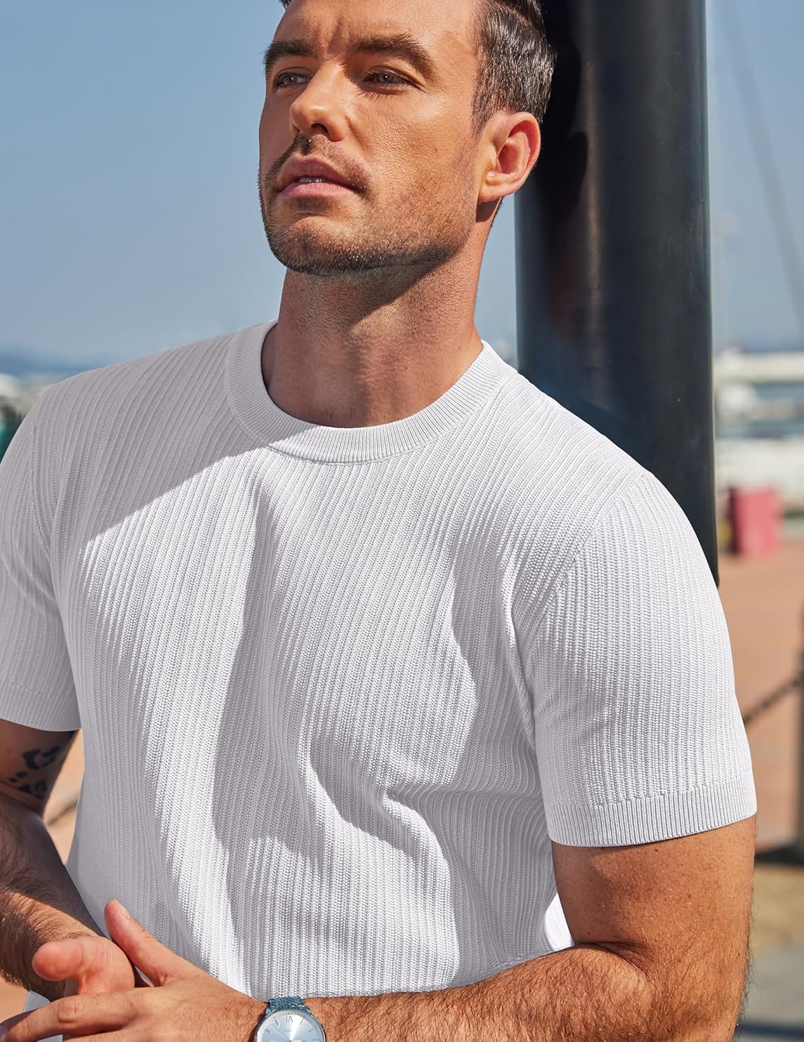 COOFANDY Men's T-Shirts Short Sleeve Knit Shirts Casual Crewneck Ribbed Dress Tee Shirt - Image 4