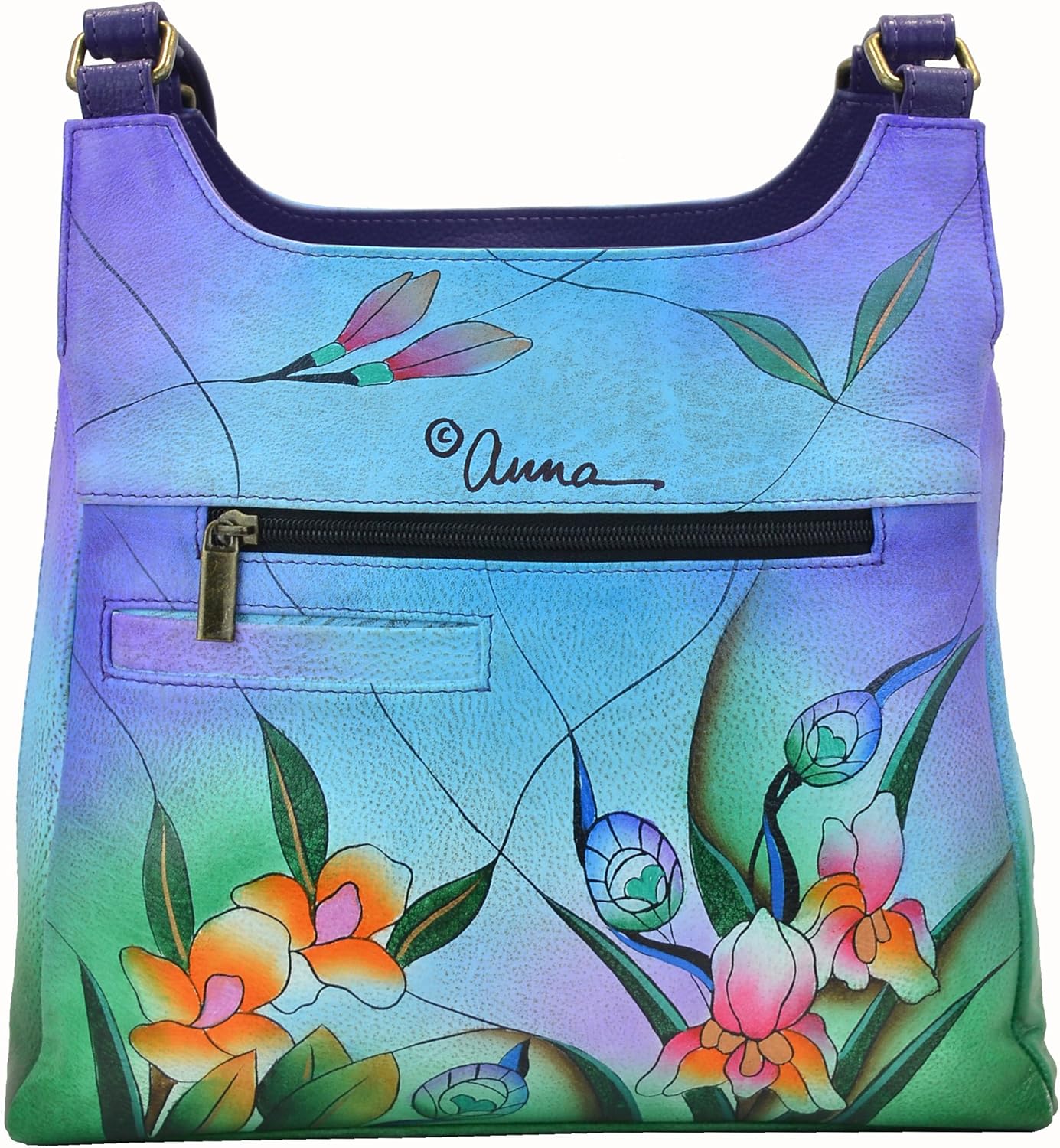 Anna by Anuschka Hand-Painted Original Artwork, Genuine Leather - Triple Compartment Satchel