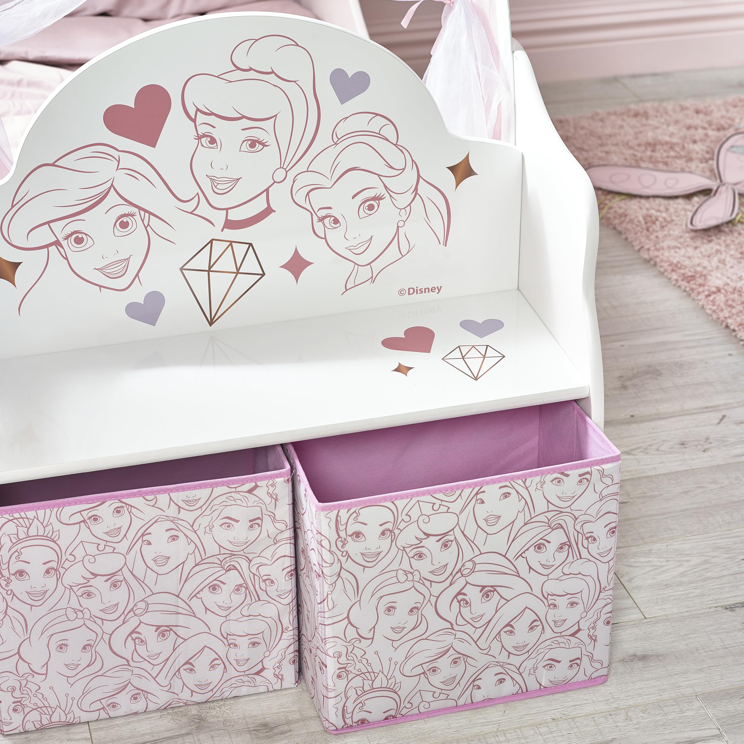 Disney Lit pour Tout-Petits : Construction Robuste en Bois d'ingénierie, côtés protégés, Lattes en Bois, s'adapte aux Matelas de 140 cm x 70 cm (Matelas Non Inclus) – Carrosse de Princesse