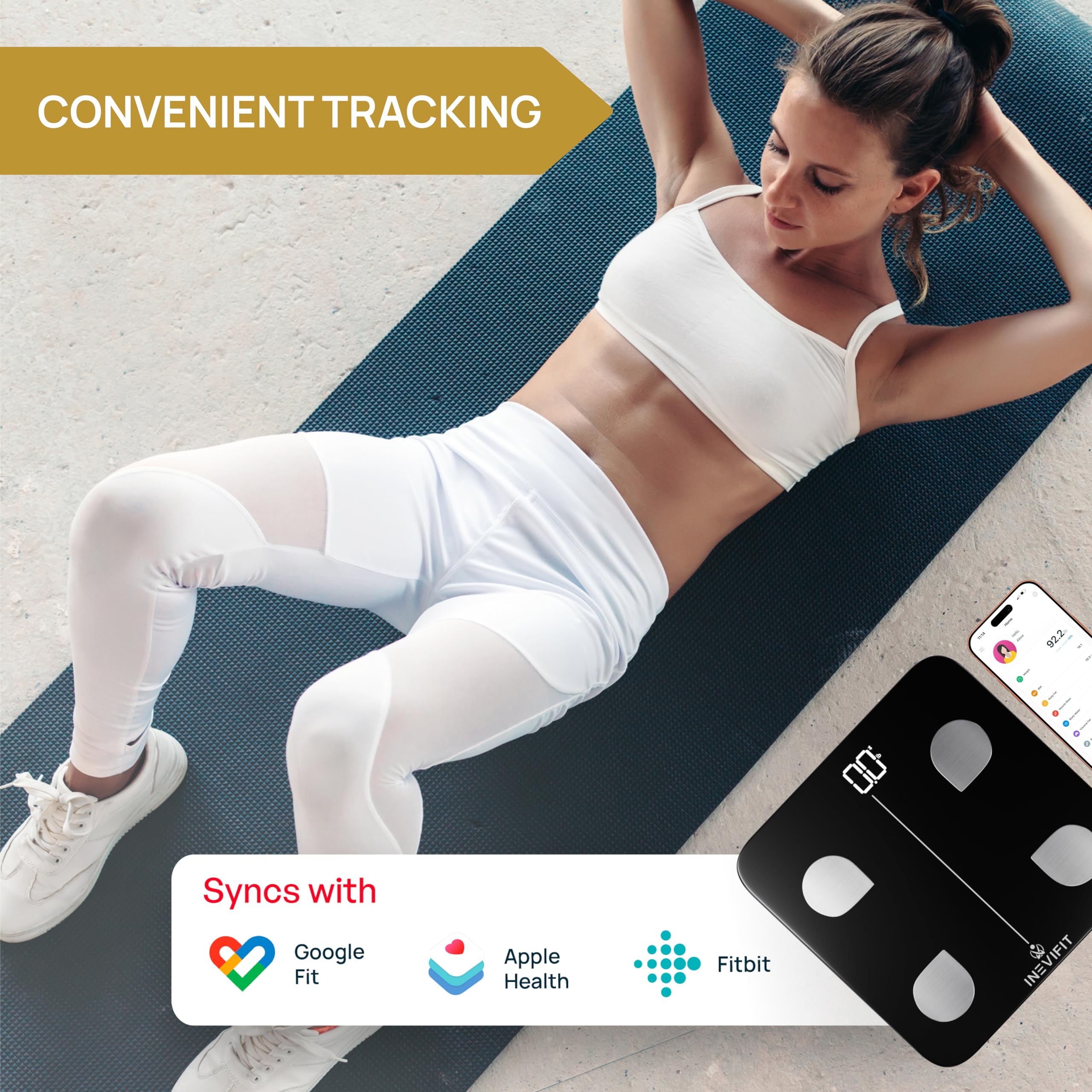 INEVIFIT Báscula de baño, báscula digital de alta precisión, mide peso de hasta 400 libras, incluye pilas