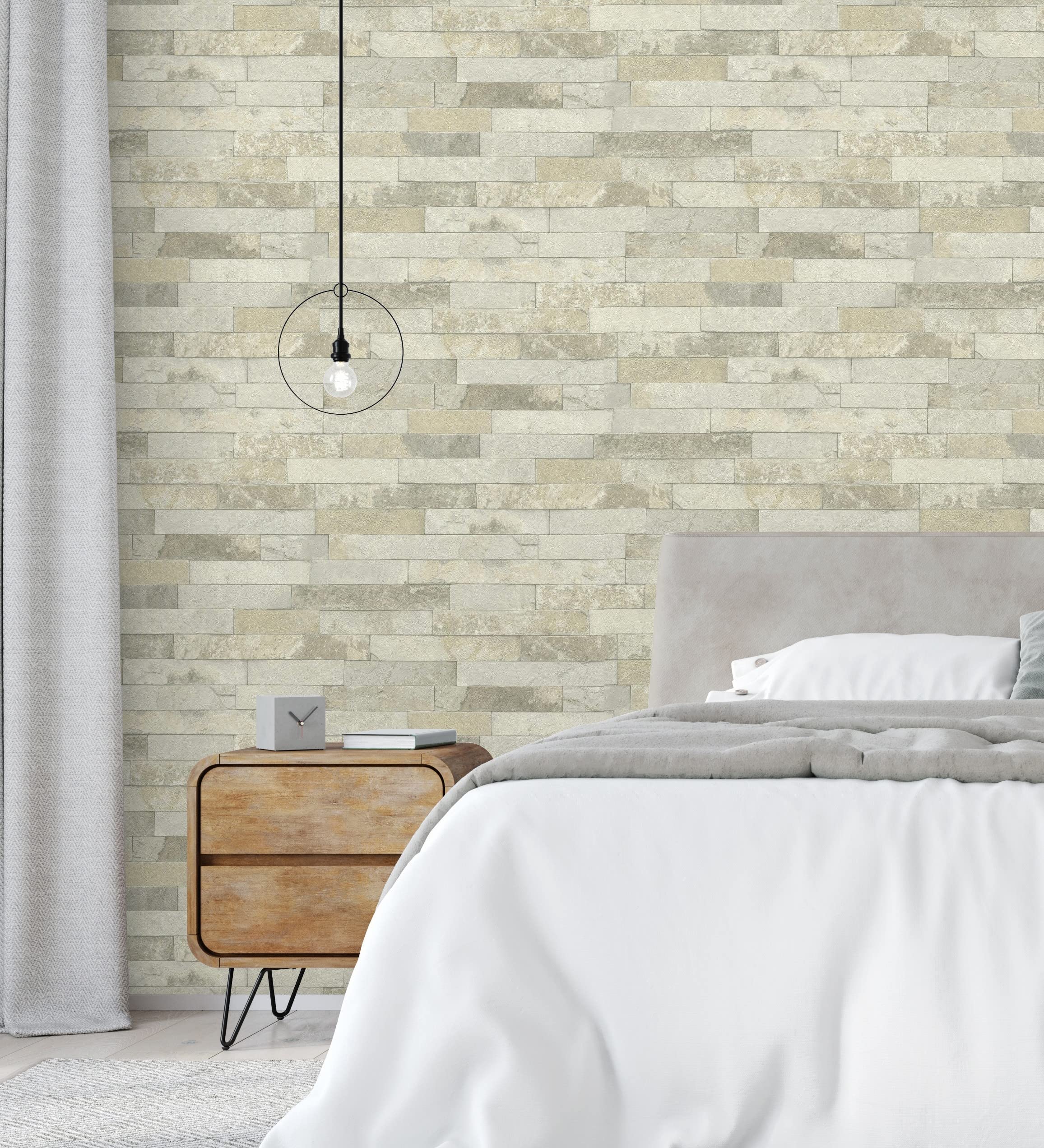 Papier peint vinyle gris clair brique d'ardoise en relief pour chambre et meuble GAULAN