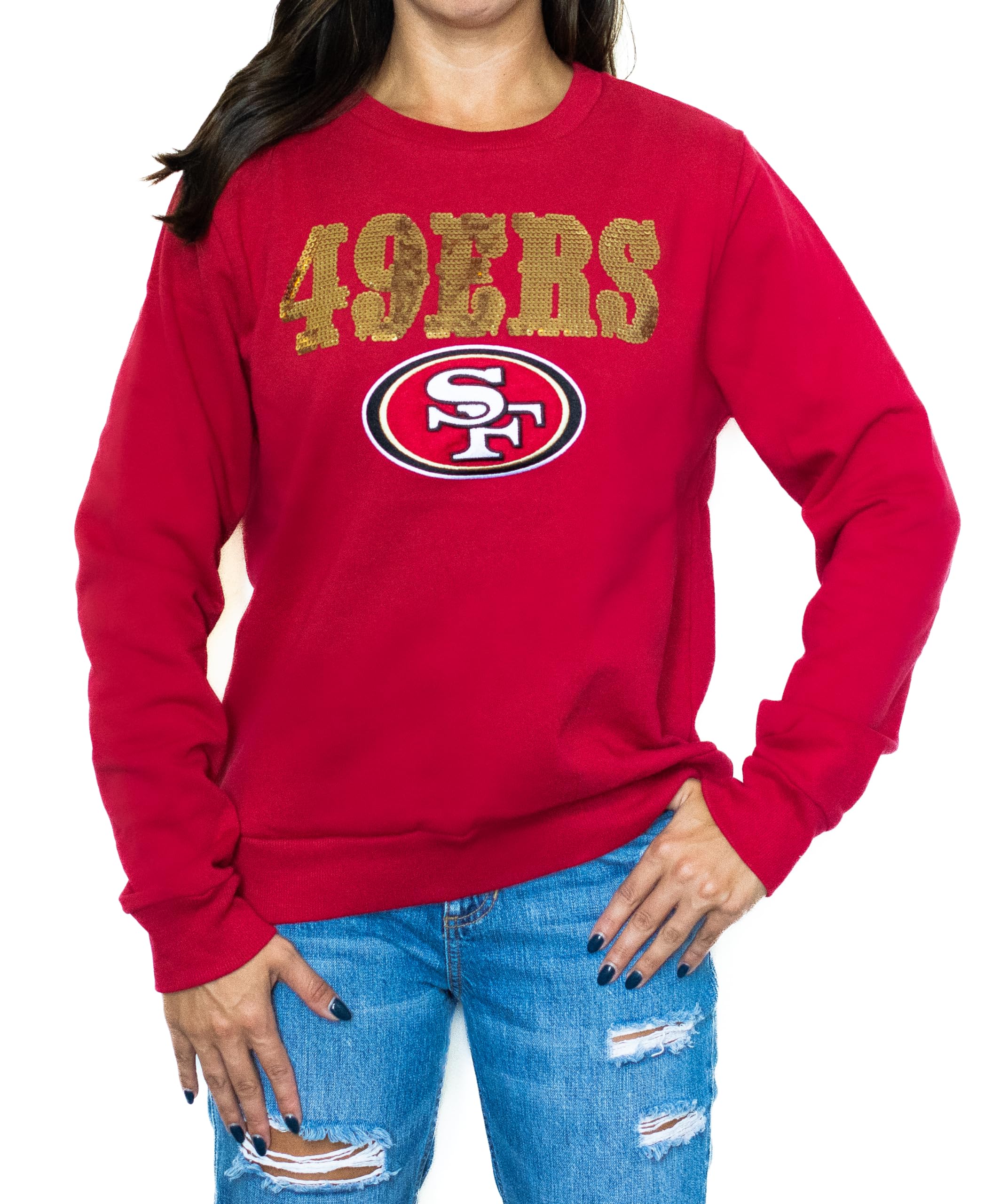 FOCO NFL San Francisco 49ers Women's Sequin Bling Sweatshirt - Size Large