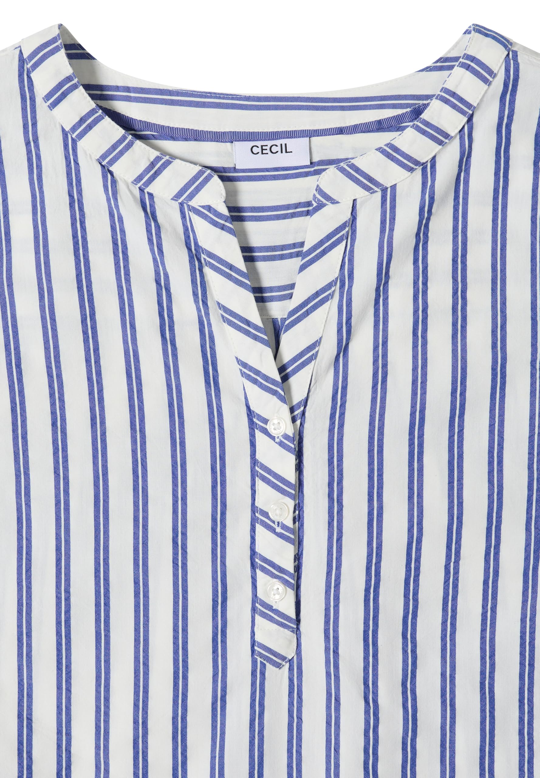 Cecil Halbarm Bluse mit Split Neck und Streifen
