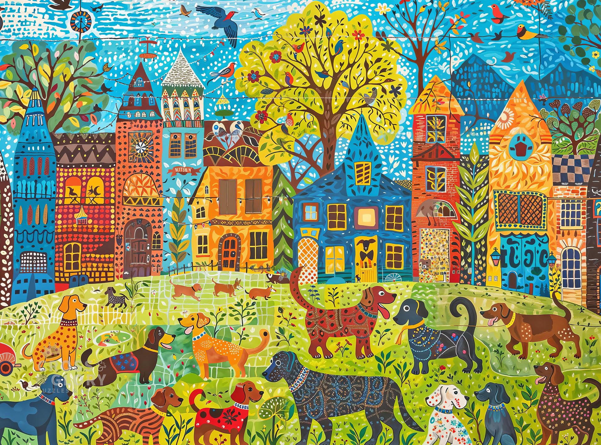 Cross & Glory - Colorful Canines: A Dog Park Day - 1000 Piece Jigsaw Puzzle for Adults | Whimsical | Premium Quality | Vibrant Design | Satin Finish | 20 x 27 Inches