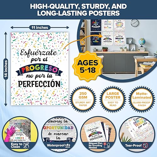 Miniatura 2 de Decorably Carteles motivacionales en español para niños, 15 decoraciones de aula en español, decoraciones de tablón de anuncios en español,