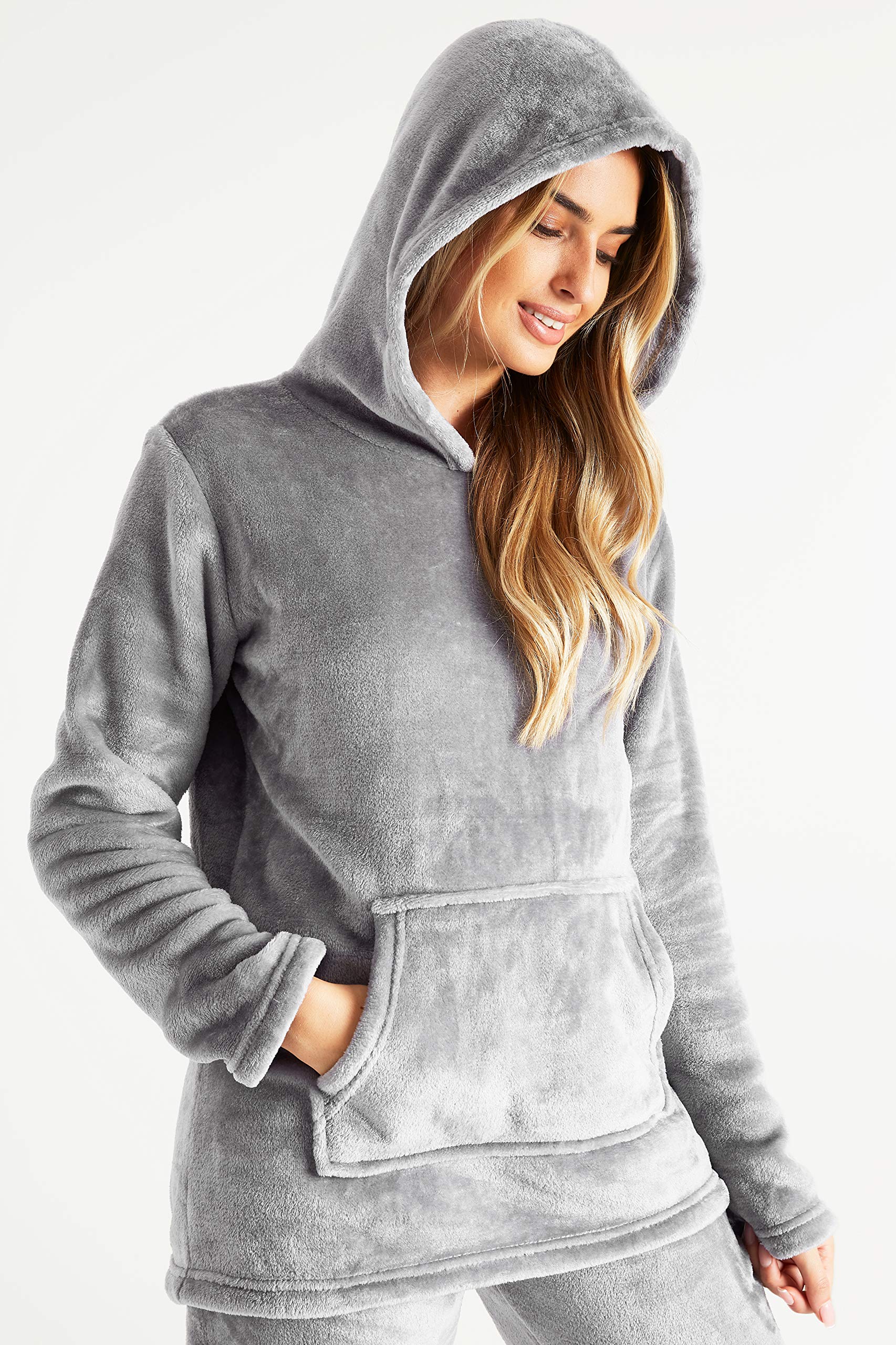 CityComfort Set Pigiama Donna Invernale in Pile, Pigiami con Cappuccio, 2 Pz Abbigliamento da Casa, Regalo Donna Adolescenti