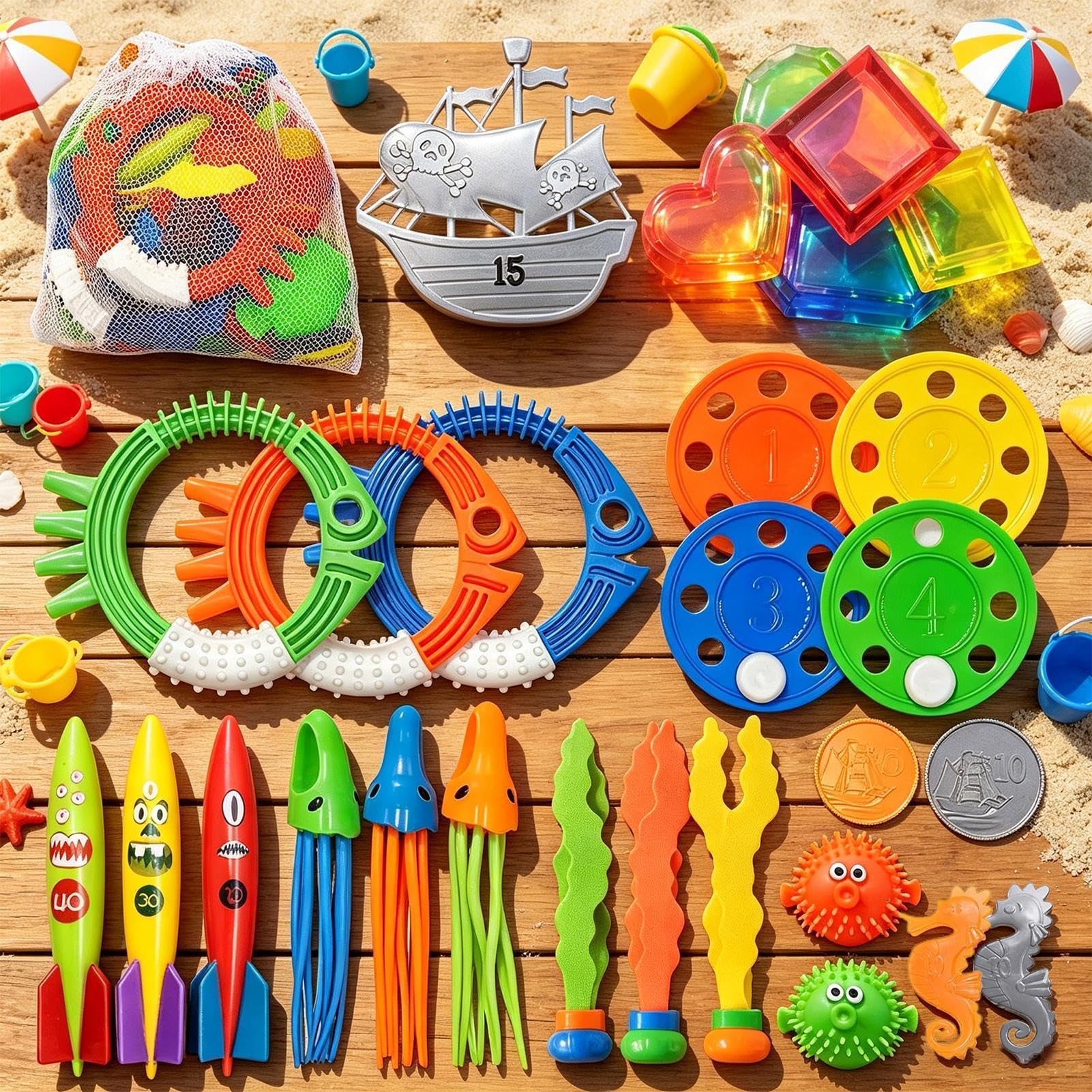 Pool-Tauchspielzeug für Kinder 34-Teiliges Sinkendes Wasserspielzubehör-Set | Sinkende Pool-Spielzeuge Für Kinder von 3-12 Jahren Mädchen Teens See Teich Outdoor Sommerparty Badezeit Schwimmen