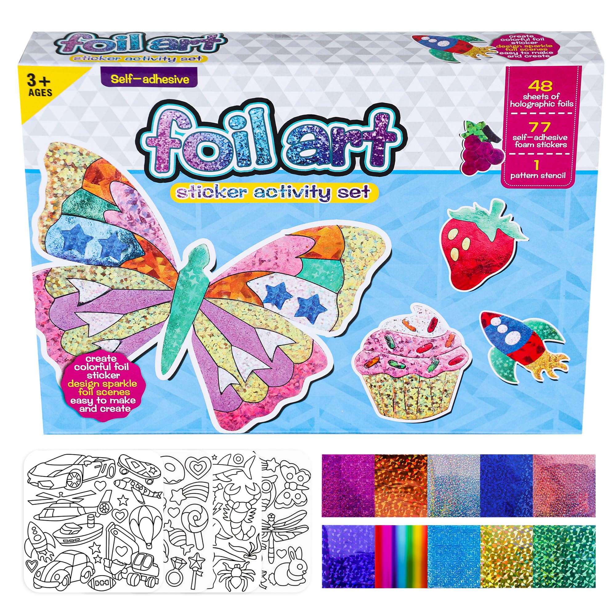 KIKVTER Folienspaß Bastelset Für Kinder - 77 Motive Mit Glitzerfolien Zum Gestalten