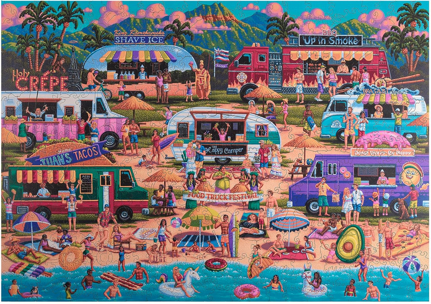 Buffalo Games - 500 Piece Wooden Jigsaw Puzzle Hawaiian Food Truck Festival, Premium Quality Wooden Box - Ages 14+