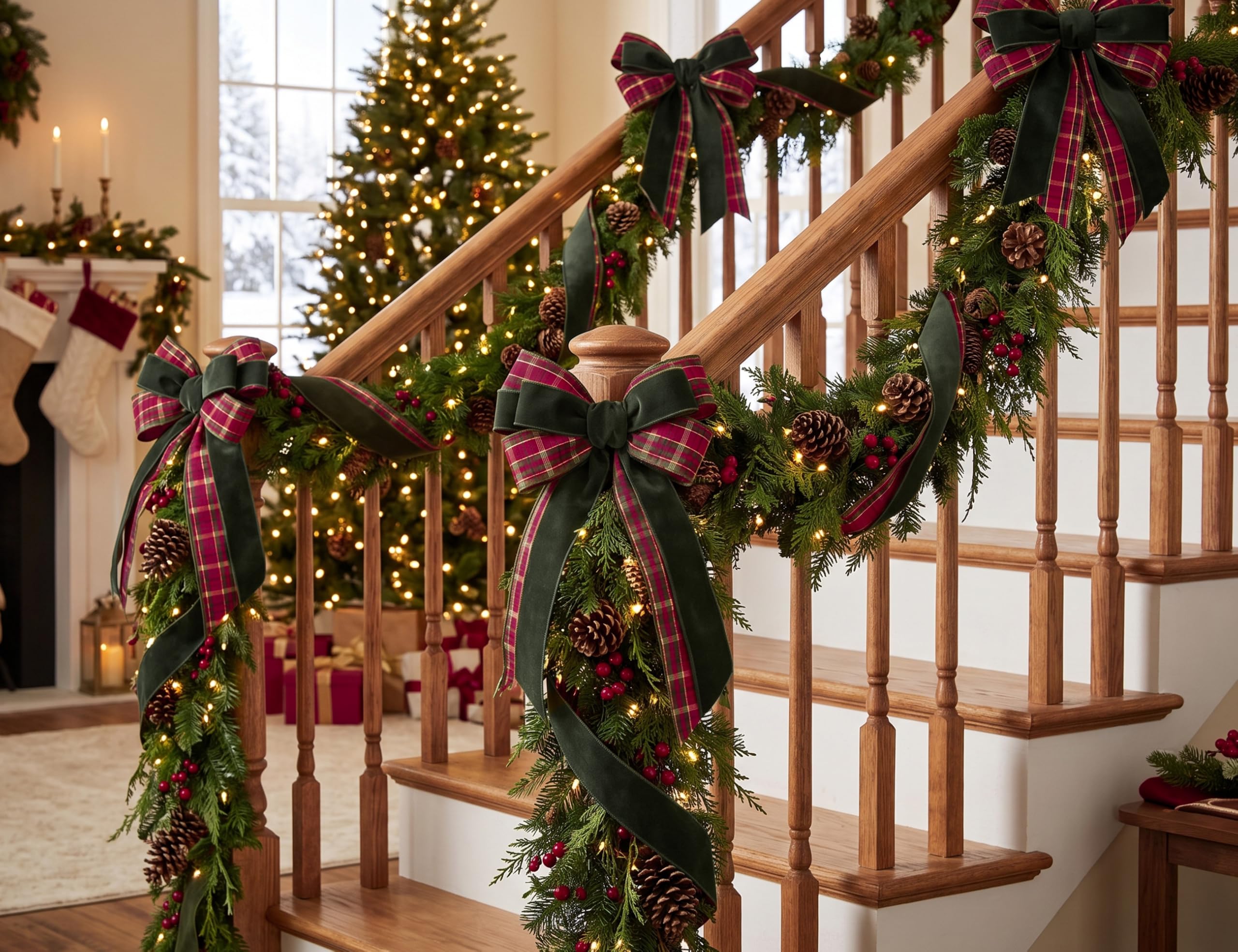 Keypan Samtband Moosgrün Weihnachts Karoband Draht Geschenkband 6,3cm