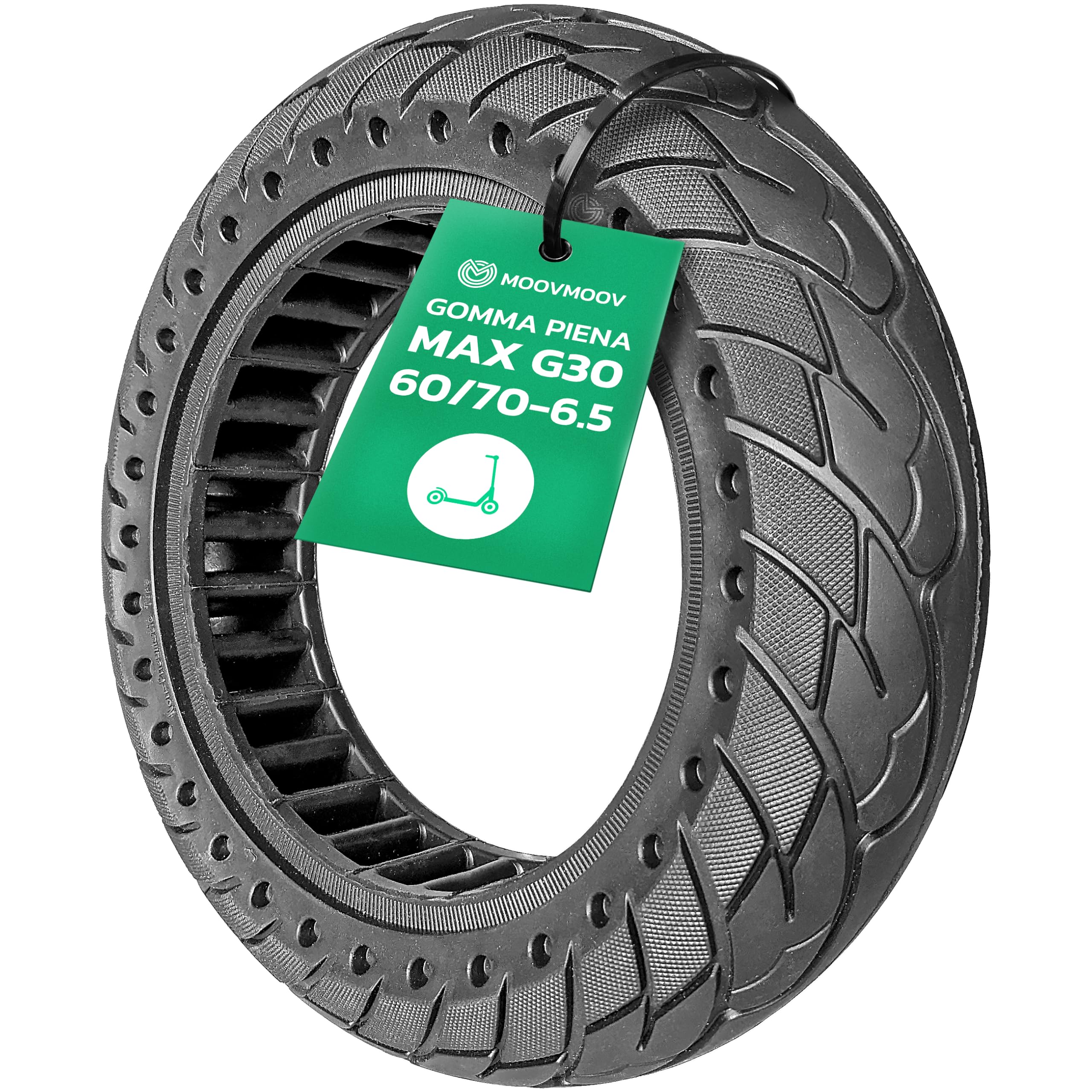 MOOVMOOV Ruota Piena 10x2.5 Compatibile con Lo Monopattino Ninebot Max G30 - Sostituisce Il Pneumatico Tubeless 60/70-6.5 - Ruota di Ricambio da 10 Pollici Anti Puntura - Video Tutorial Incluso