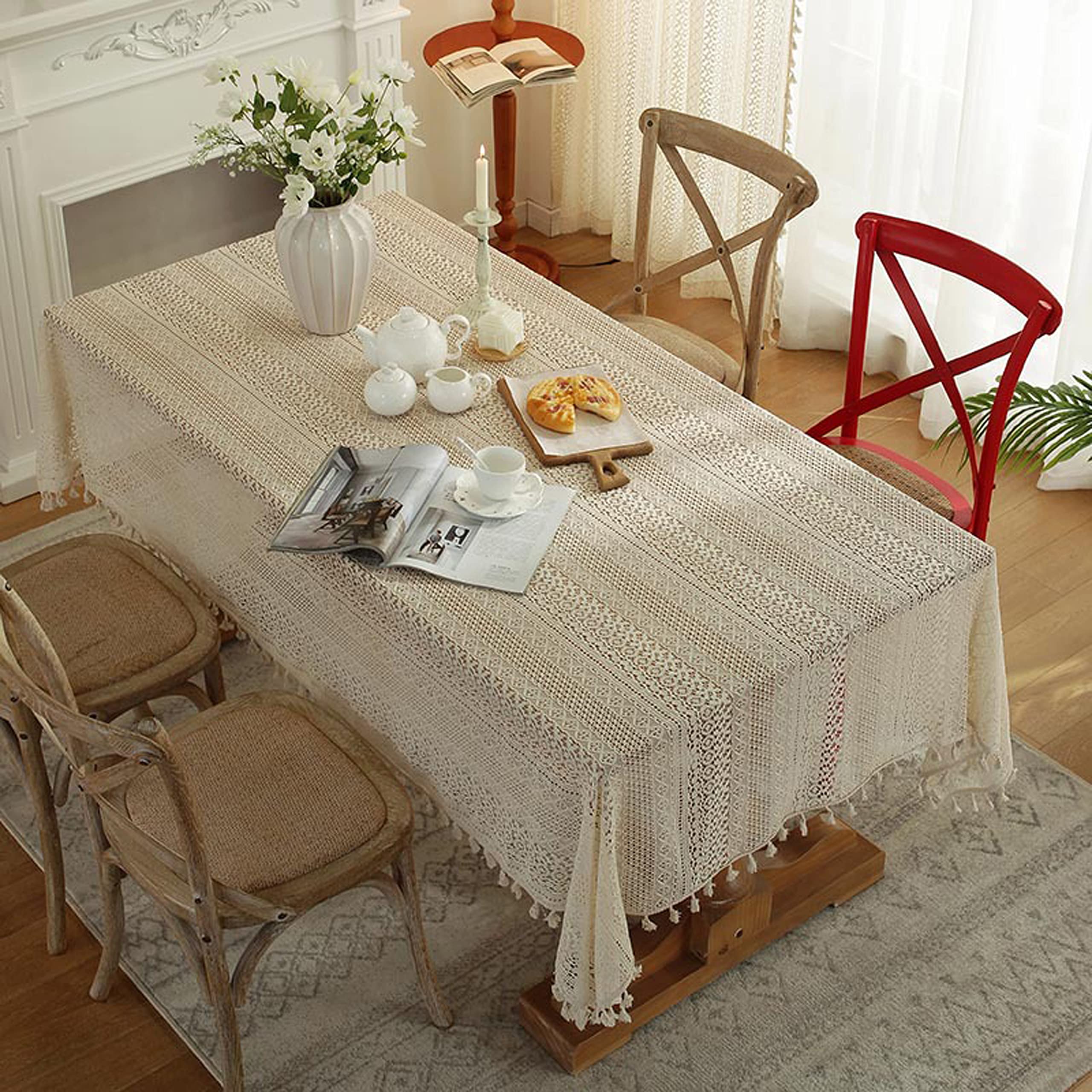 Rectangle Lace Table Cover with Tassel (100 x 150cm)