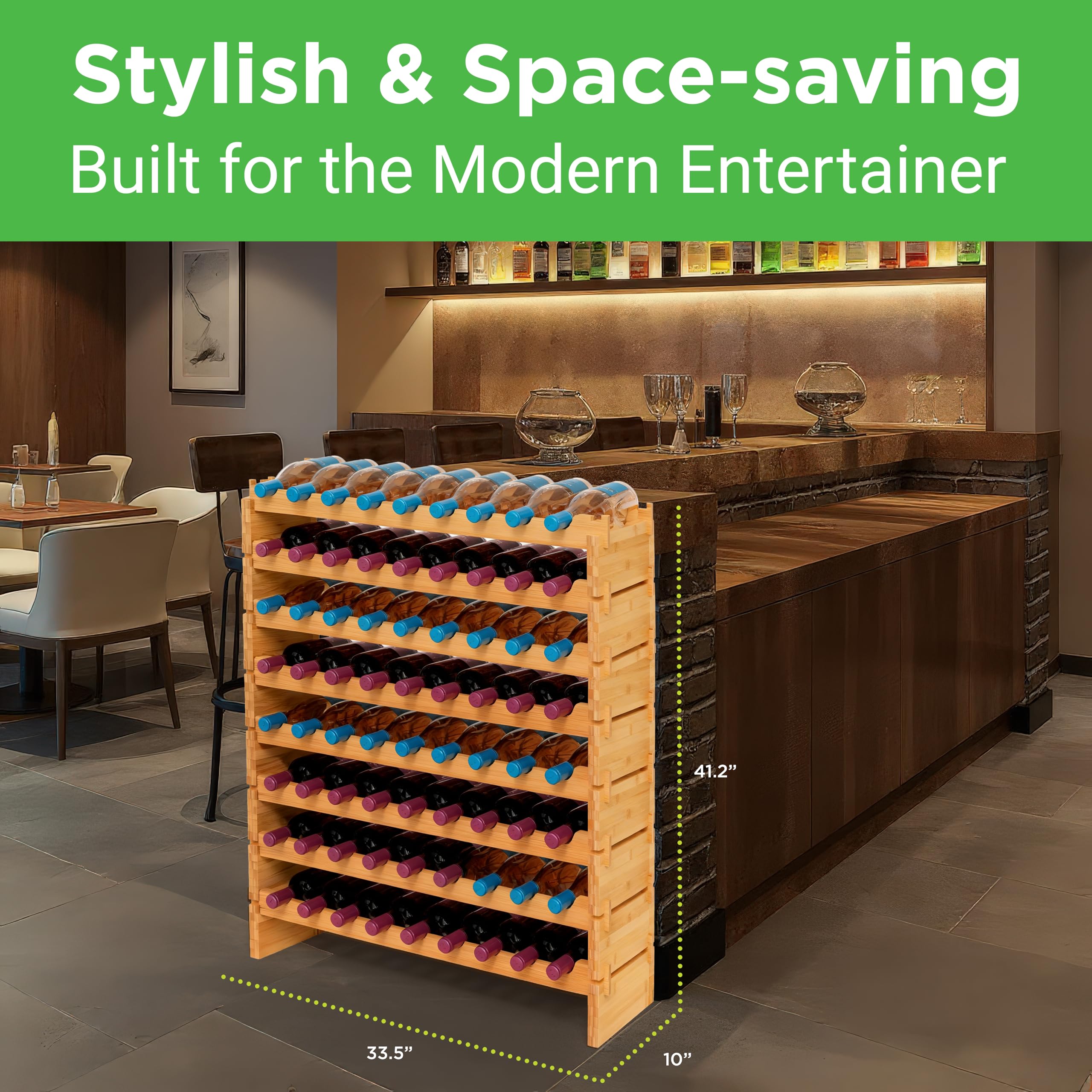 Porte Bouteille De Vin Stackable Bamboo Wine Rack For 72 Bottle, 8-Tier ...