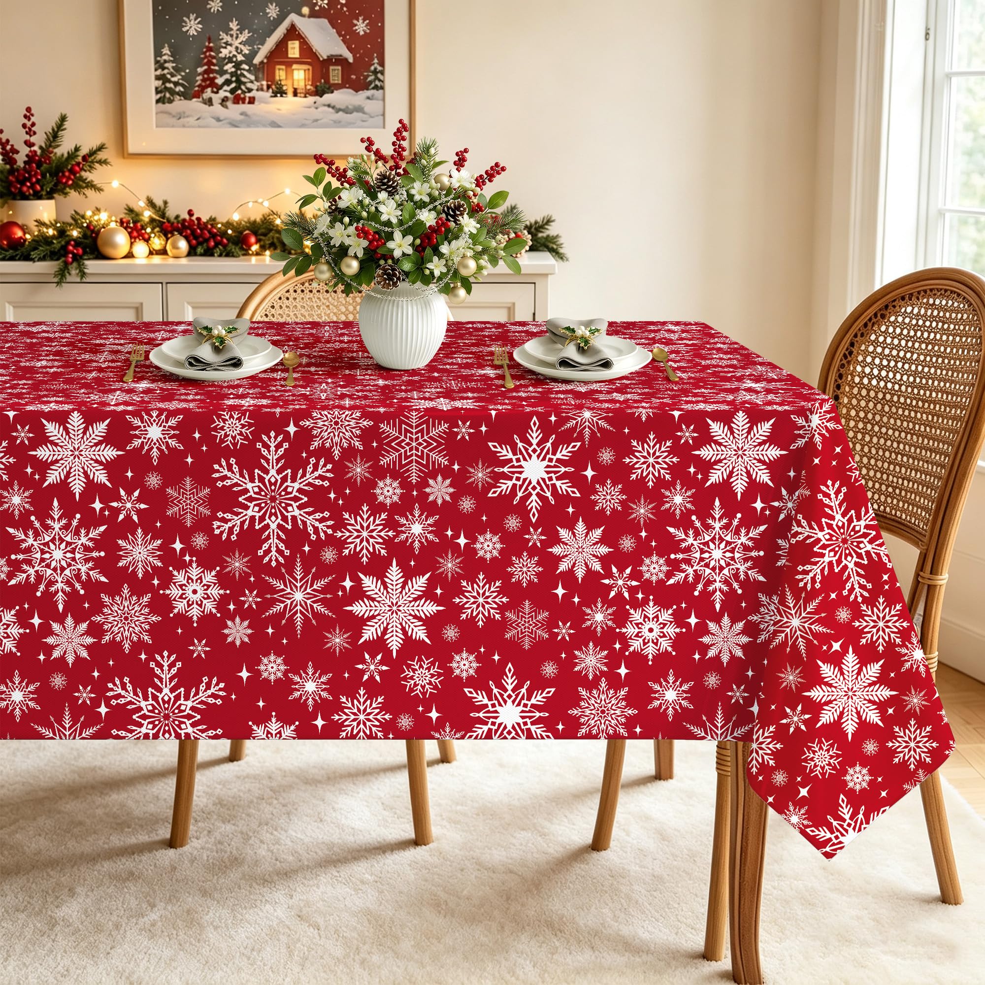 Arquiel Christmas Snowflake PVC Table Cloth Waterproof Rectangle 140x220cm