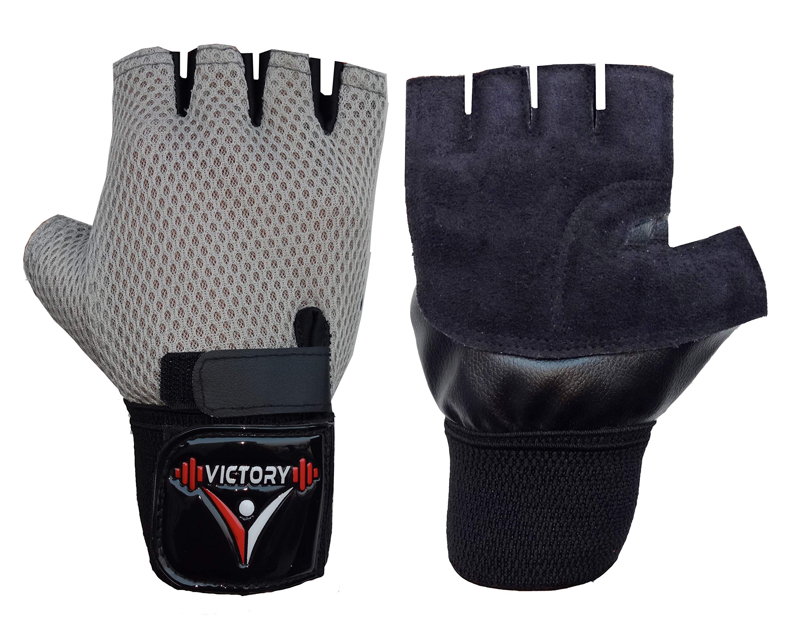VICTORY ACE Leather Palm with Wrist Support Gym & Fitness Gloves (Colour May Vary) (Grey) (B07YRSJJD3) Amazon Price History, Amazon Price Tracker