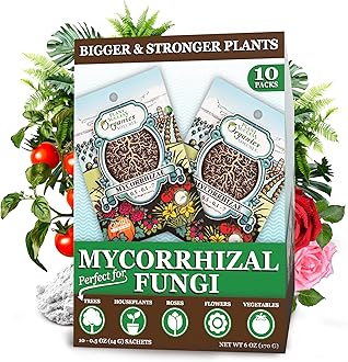 Mycorrhizal Fungi OMRI Organic Root Enhancer for Plant Success, Super Potent 20 Strain ECTO and ENDO Blend for Trees, Vegetables and Houseplants, Beneficial Bacteria Included (0.5 oz - 10 Pack)