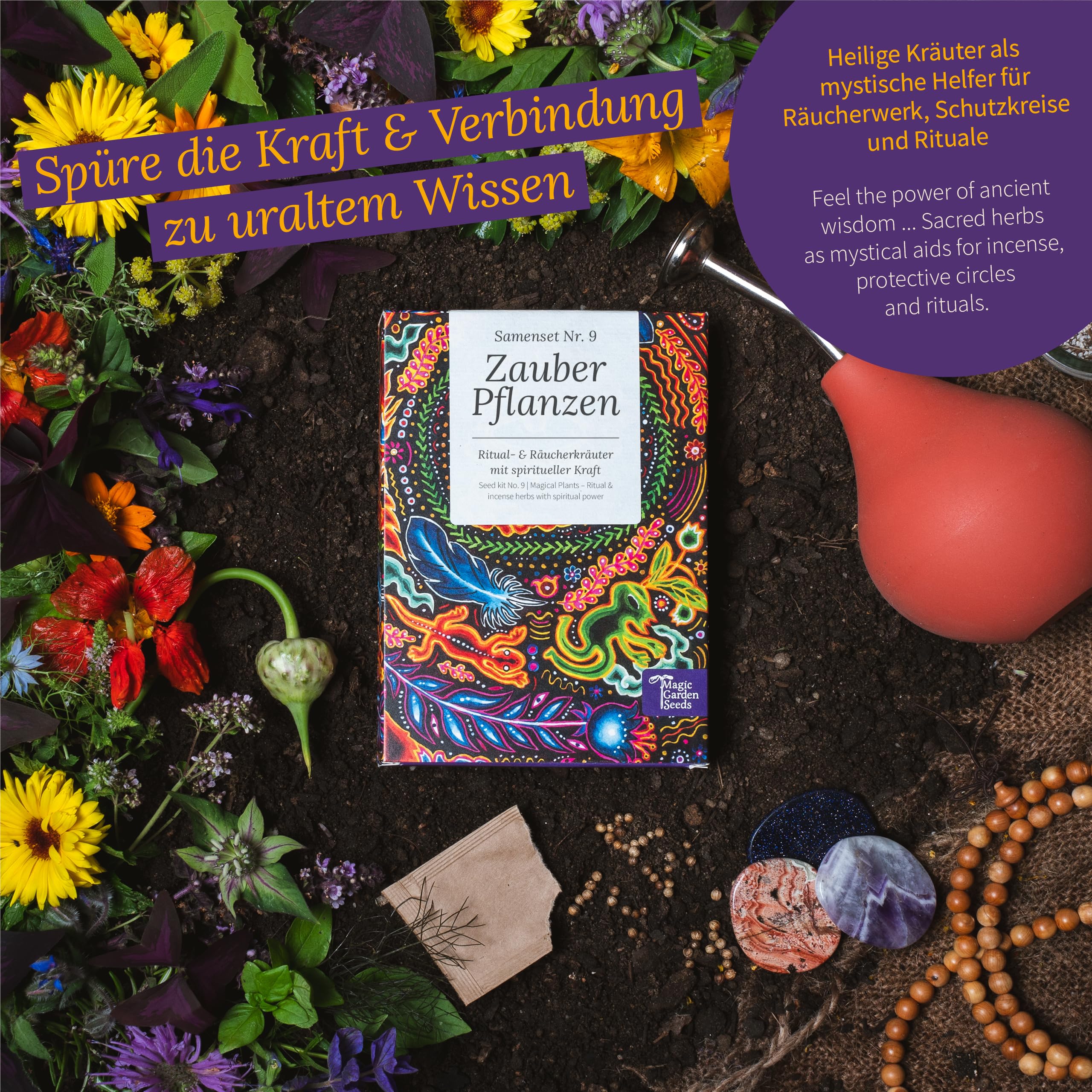 Magic Garden Seeds - Magiczne rośliny z 6 magicznymi ziołami: bylica, szaleń czarny, mandragora i więcej - rośliny do okadzania do samodzielnego uprawiania i na prezent