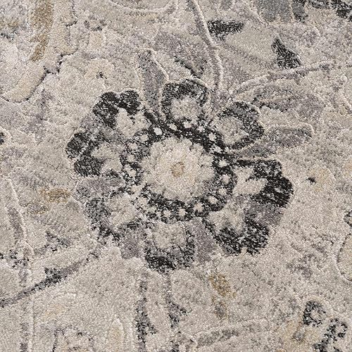 Miniatura 9 de Sunnyside - Tapete rústico para puerta de entrada, pasillo, estilo persa, aspecto floral tradicional, gris, negro, marrón claro, crema, 2 x 2 pies