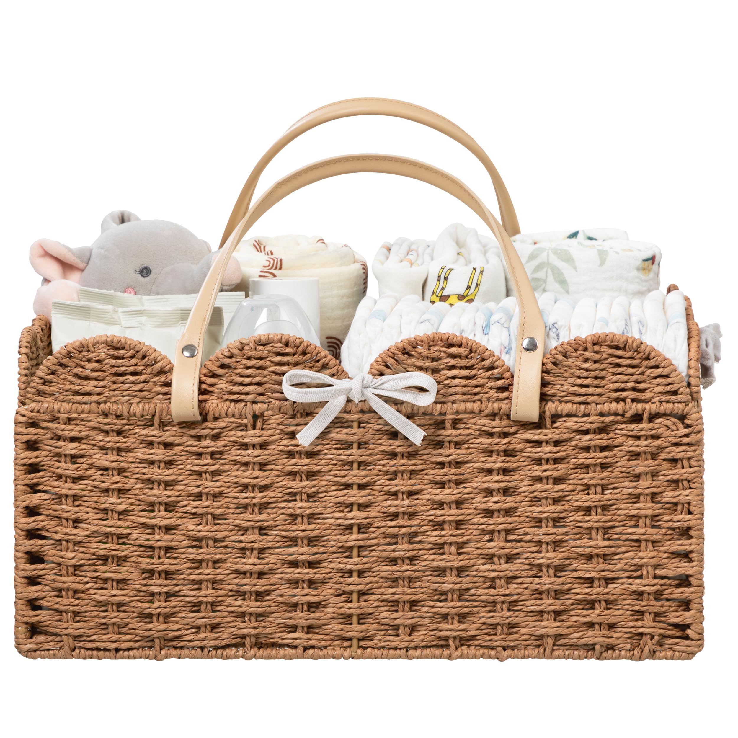 HBlife Grand panier à couches pour bébé, panier de rangement en corde de papier avec séparateur amovible, organiseur portable de voiture pour couches, cadeaux de fête prénatale, essentiels pour