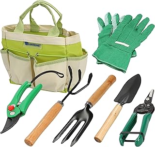 Lantelme 5124 - Juego de Herramientas de jardín de 7 Piezas con Bolsa, Tijeras de jardín, Guantes y Pala