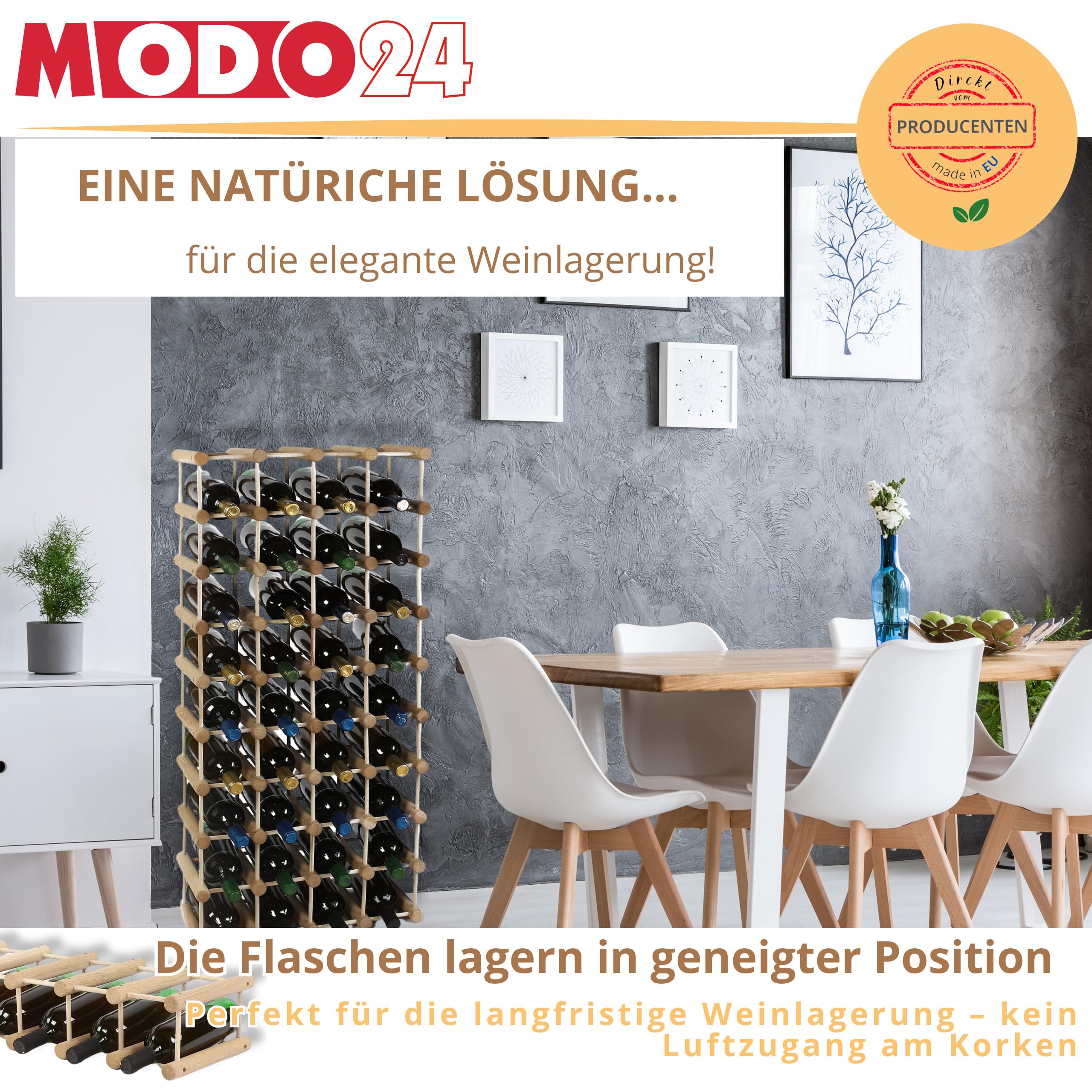 Weinregal Modular Eiche Massivholz 56 Flaschen, 4 Module, Nat. geölt