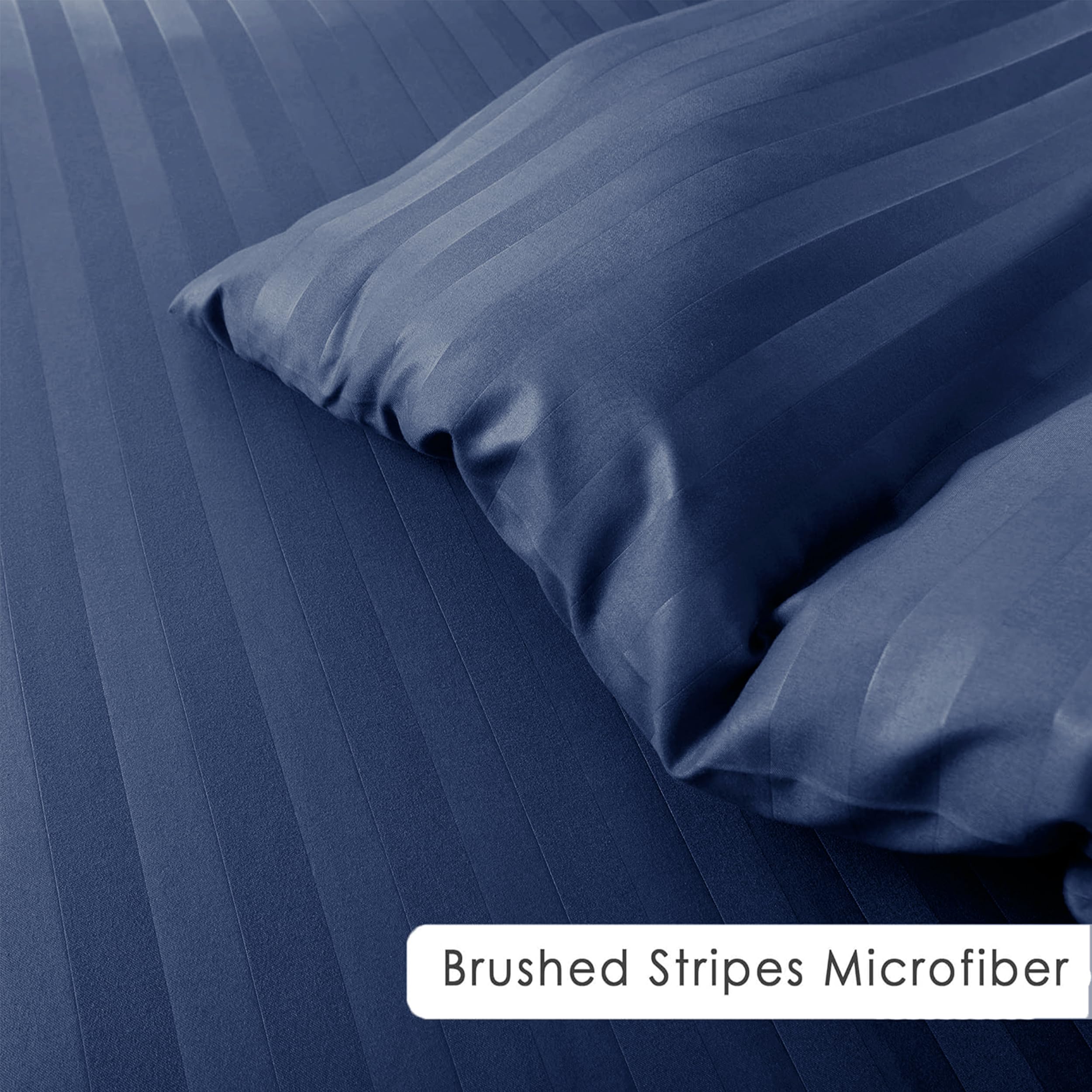 My home store Navy Double Duvet Cover Set 4 Pcs Satin Stripe Duvet Covers Soft Brushed Microfiber Bedding Set including Fitted Sheet 30 CM Deep & 2 Pillowcases - Image 4