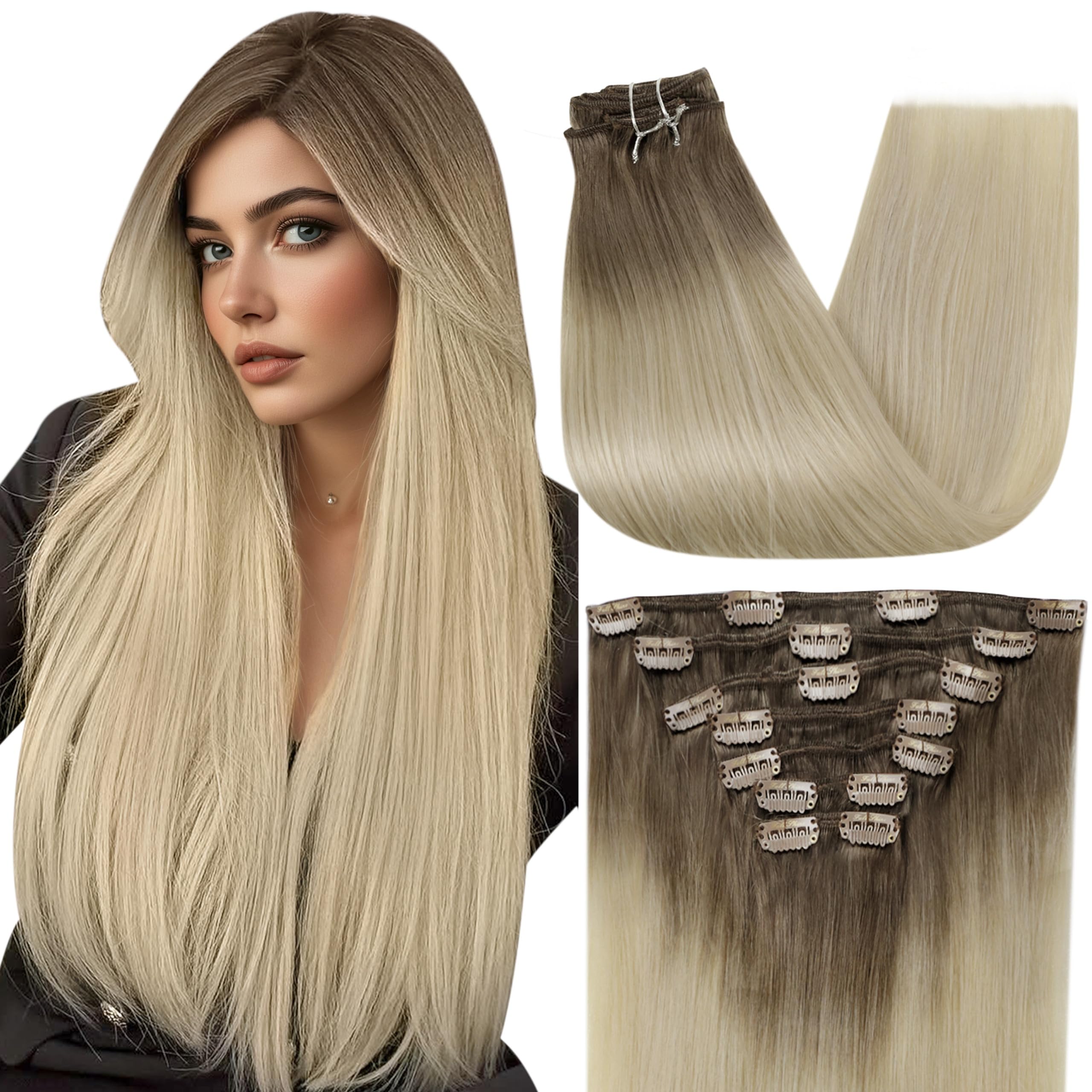 Amazon.com : Full Shine Blonde Real Hair Extensions Clip ins 