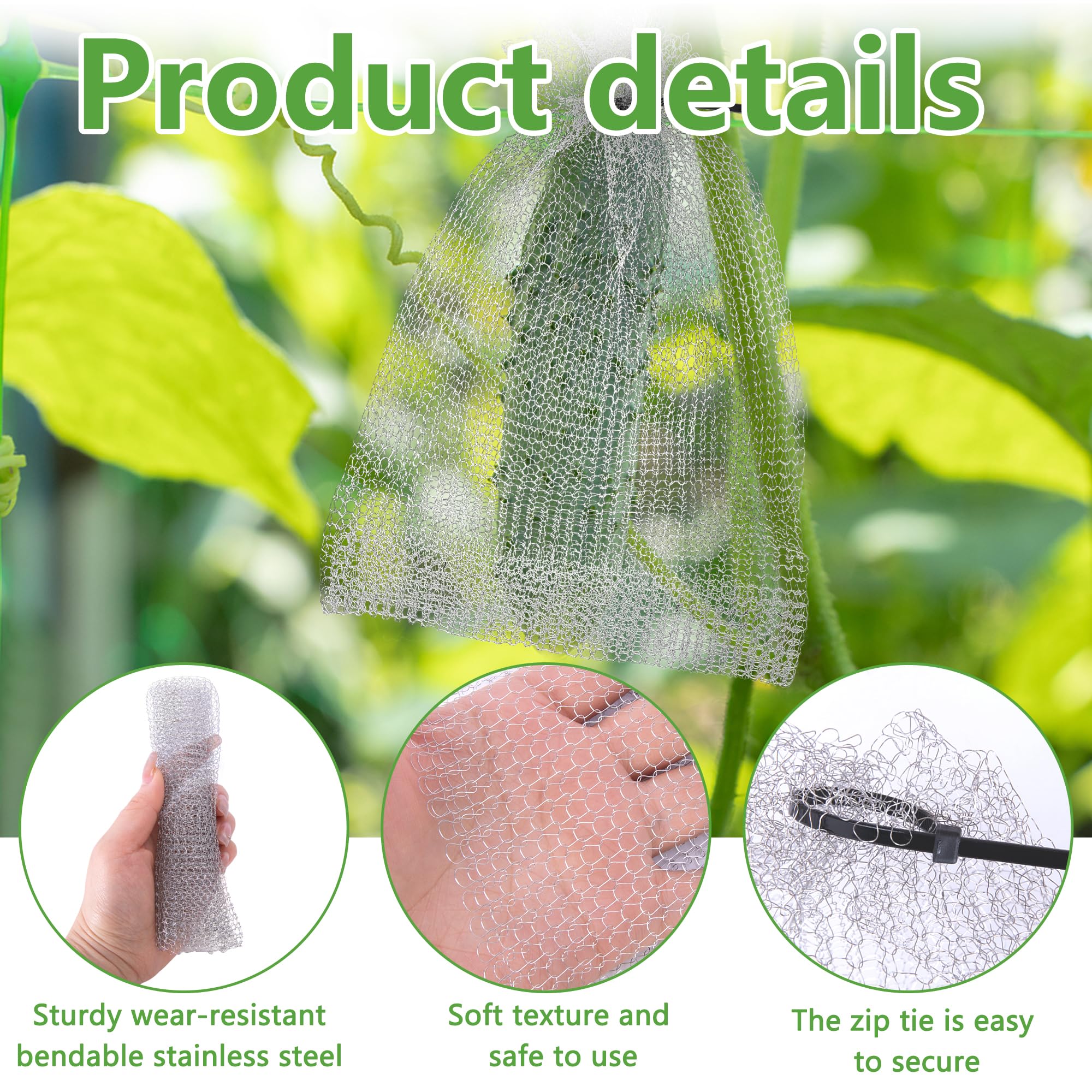 moonoom 20 bolsas de protección de frutas de acero inoxidable, 2 tamaños de bolsa de protección de frutas con cierre de cremallera, bolsas de alambre reutilizables para proteger frutas, bayas, raíces