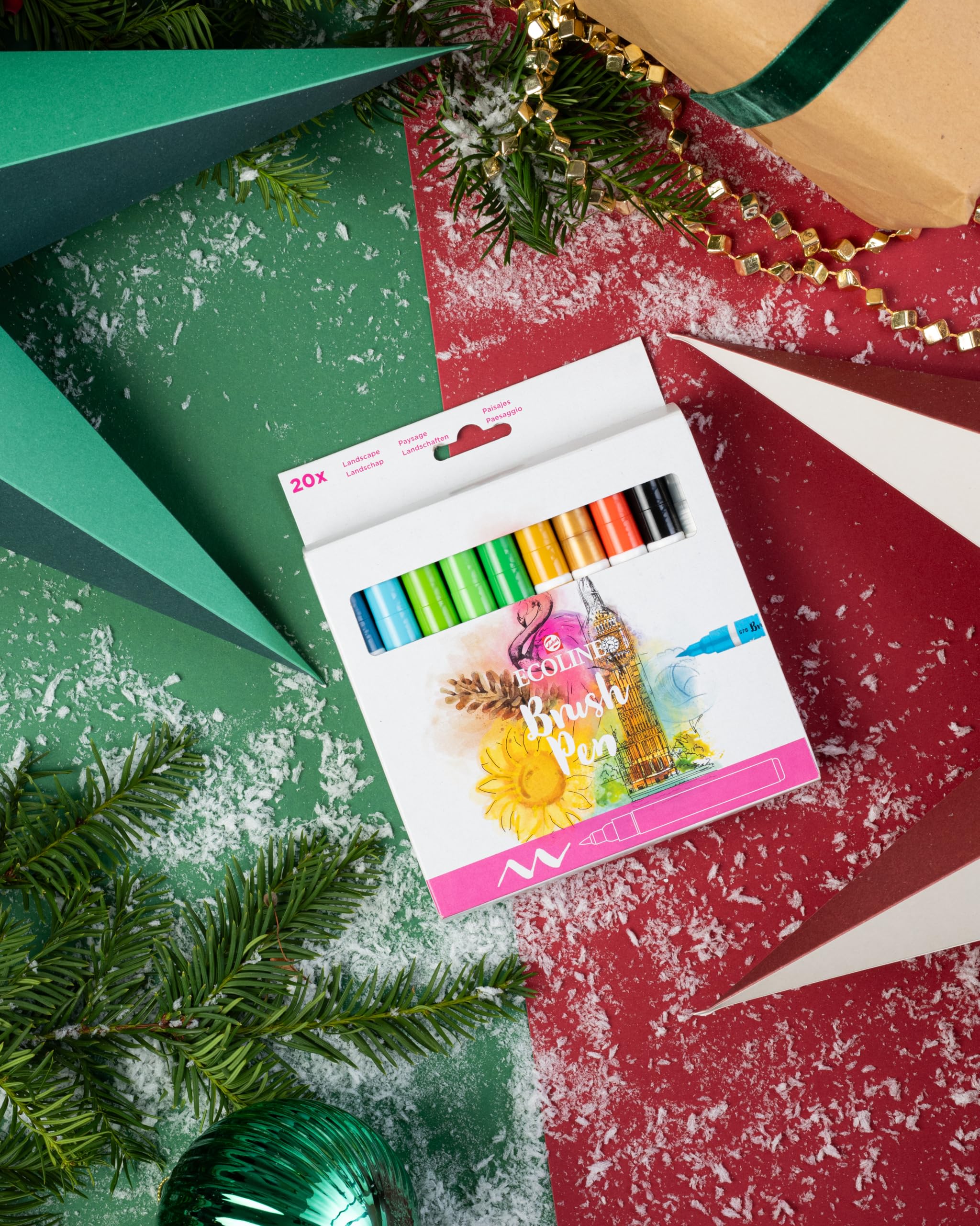 Ecoline Brush Pen Set de 20 marqueurs pointe feutre - Teintes de base | Marqueurs à dégrader pour lettering, dessin & journaling