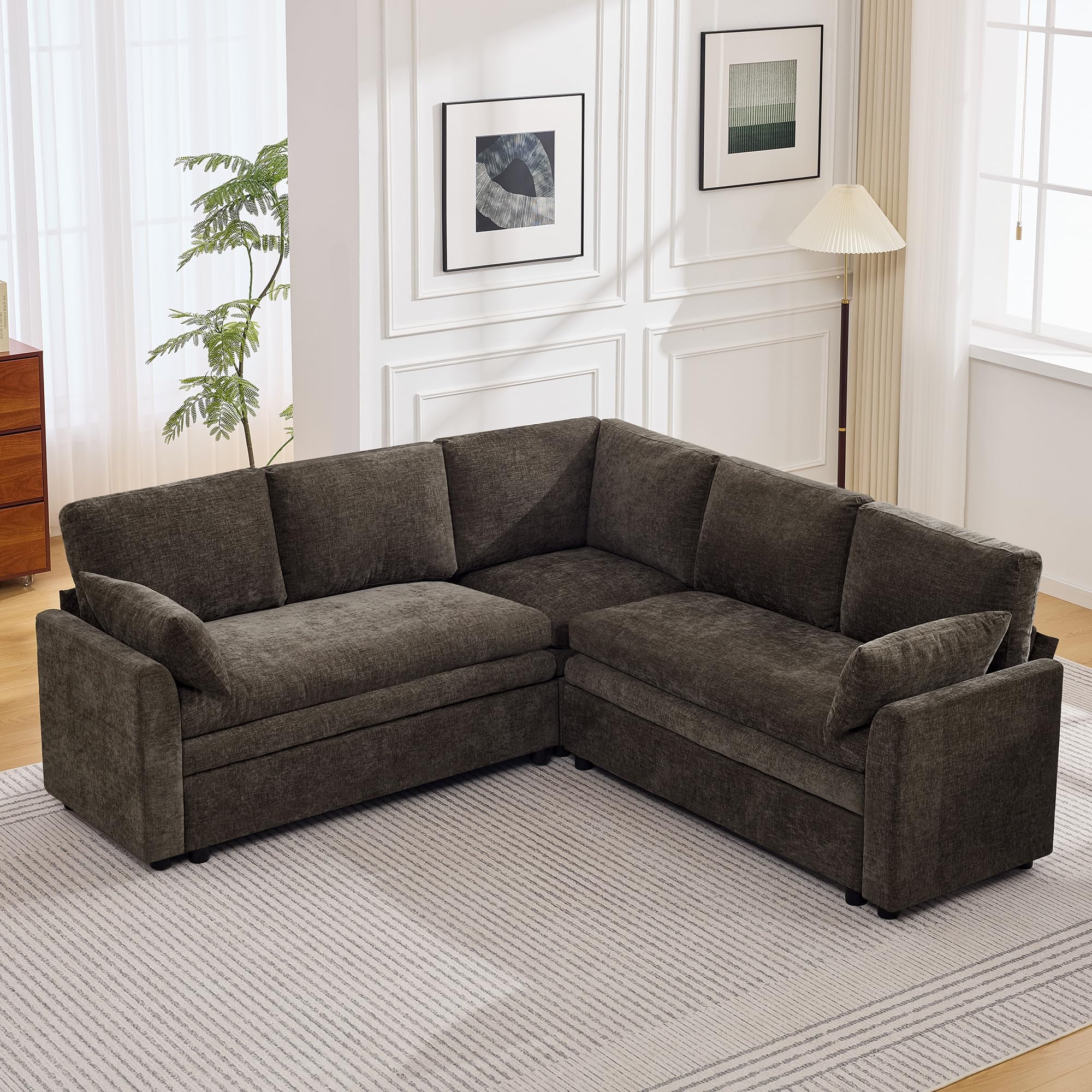 85" Sectional Couches with Comfy Deep Dual-Layer Cushion, 5 Seater L Shaped Couch, Modern Modular Sofa, Chenille Sofas for Living Room, Apartment, Brown