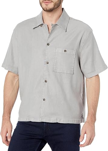 Hudson Men's Short Sleeve Button Up Camp Shirt, Cement, Small