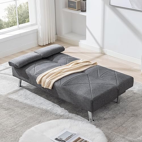 Miniatura 7 de VECELO Moderno sofá cama plegable convertible con reposabrazos extraíbles, sofá reclinable de lino transpirable para sala de estar y sala de estar,