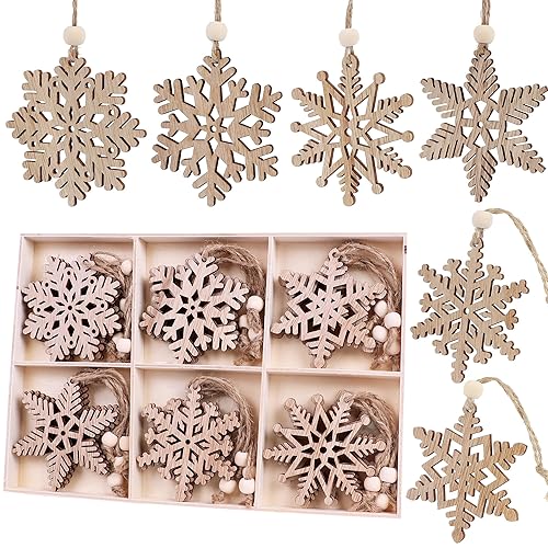 24 Pieces Wooden Snowflakes Ornaments 3inch Snowflake Christmas Ornament for