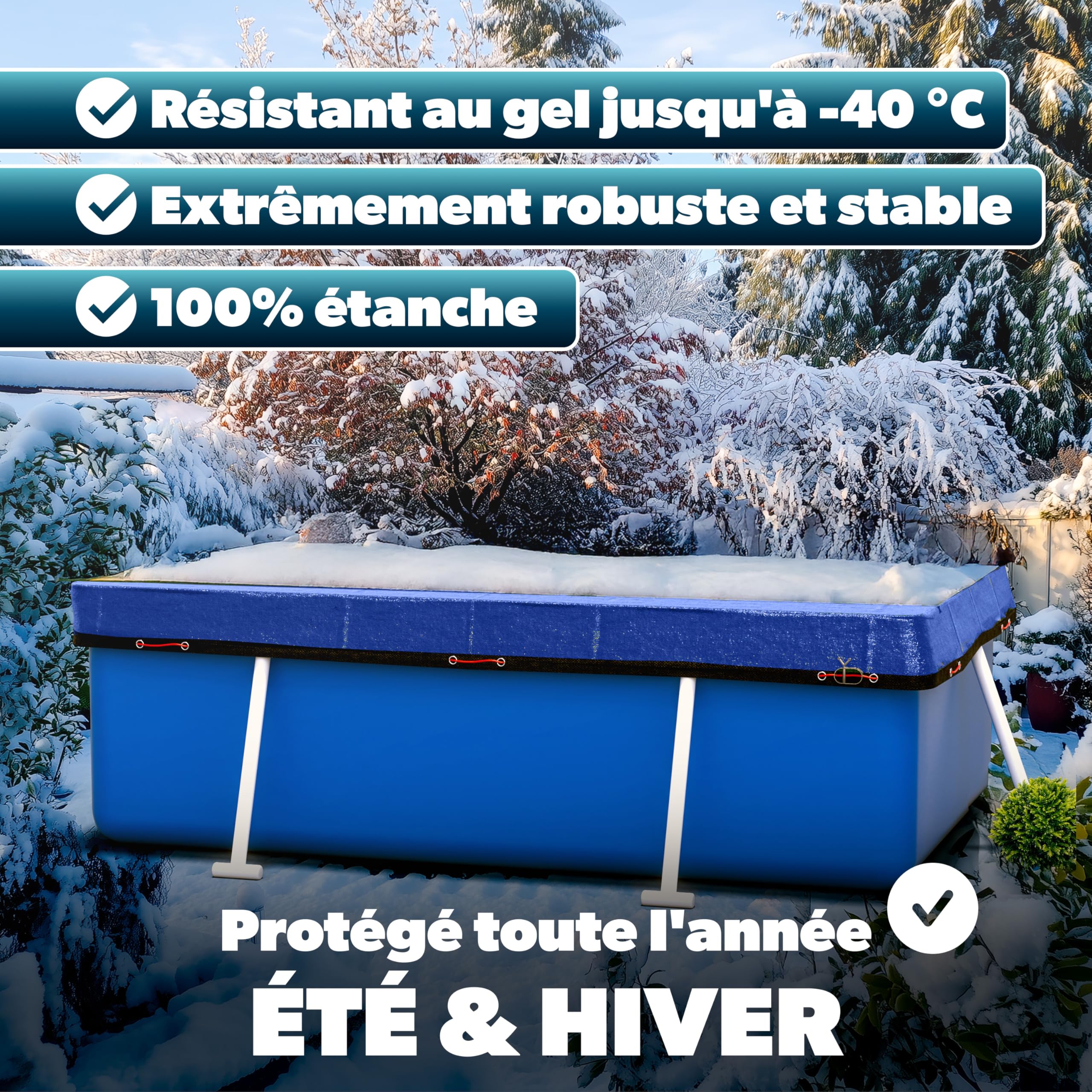 poolomio® Bâche de Piscine rectangulaire 600 × 300 cm | Couverture 2-en-1 Solaire & hivernage 6 × 3 m | Bâche Robuste 200 g/m² PE | Protection UV Anti-algues saletés| Dimensions réelles: 680 x 380 cm