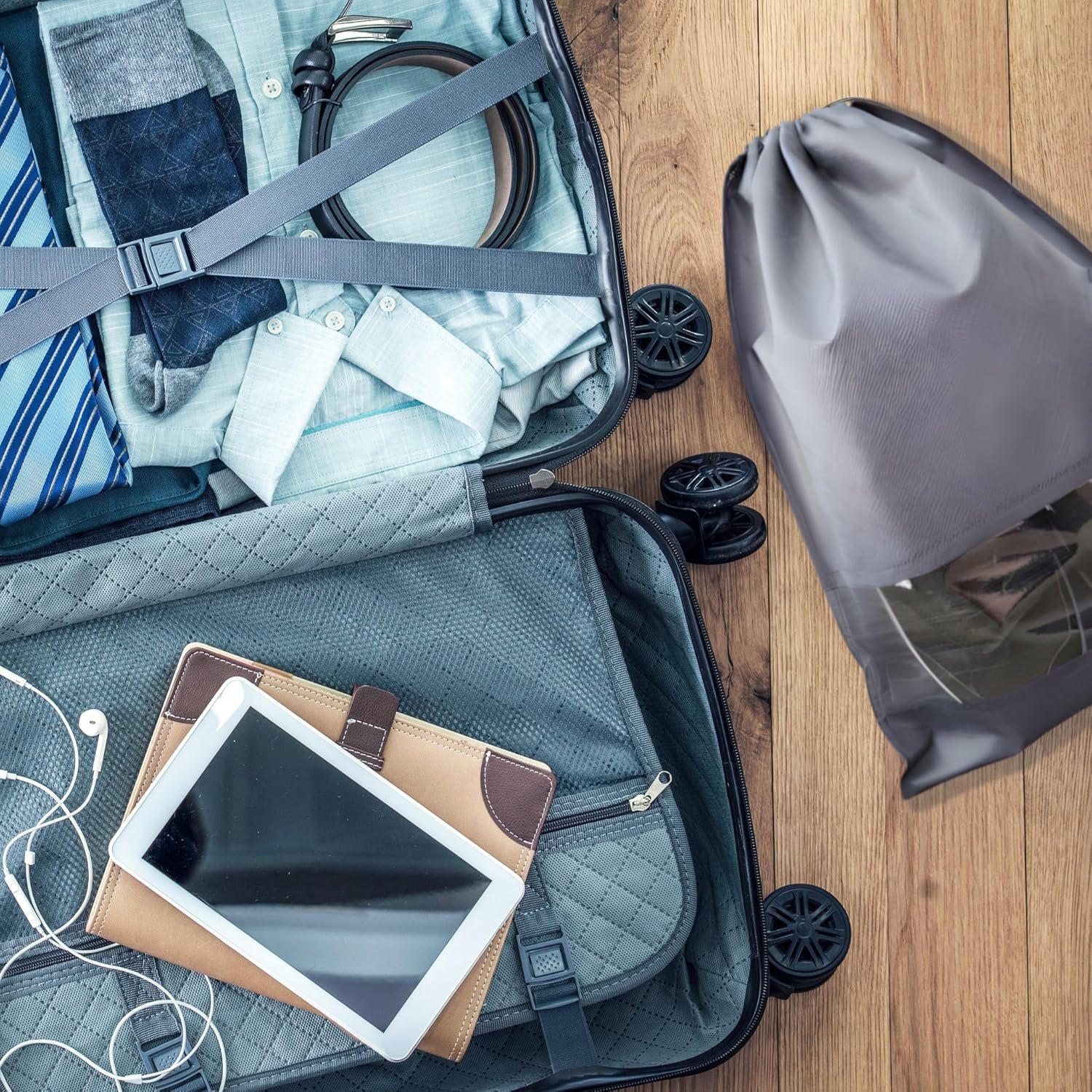 12 PCs Shoe Bags for Travel, Packing, Storage, Organizing & Suitcase. Reusable Dustproof & Water Resistant Sneakers Pouch Protectors with Clear Window & Drawstring. Laundry & Toys (Sand, Gray & Black) - Image 8