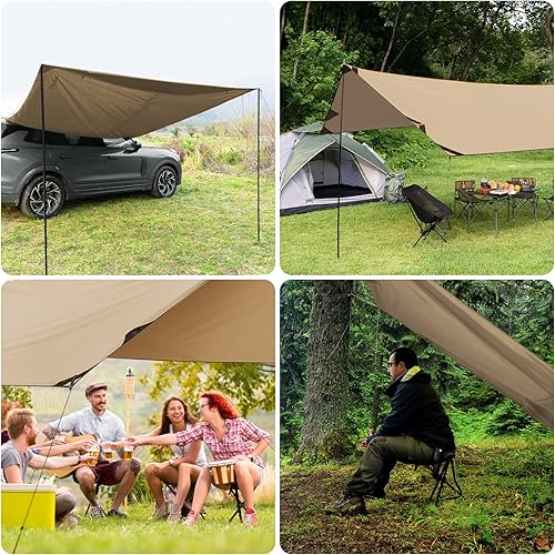 Miniatura 7 de Bessport Lona de campamento, 16 x 9.8 pies con 2 postes, mochila multifuncional portátil, lona impermeable de poliuretano de 118.110 in para