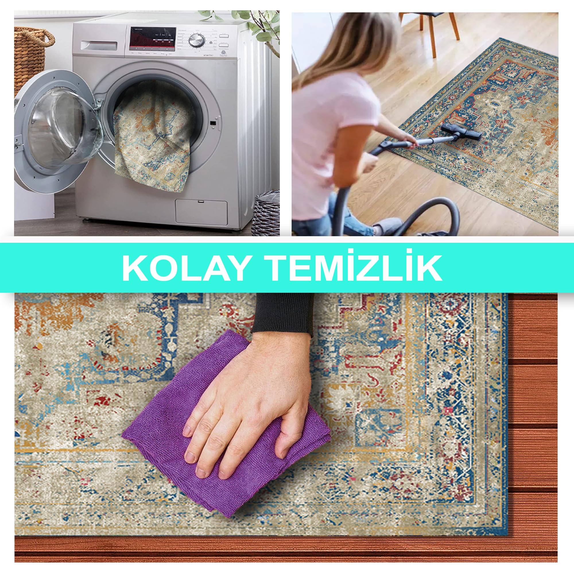Latte Dizayn Kenzie Kadife Pamuk Tabanlı Yıkanabilen Kaydırmaz Antibakteriyel Salon Halısı 160x230