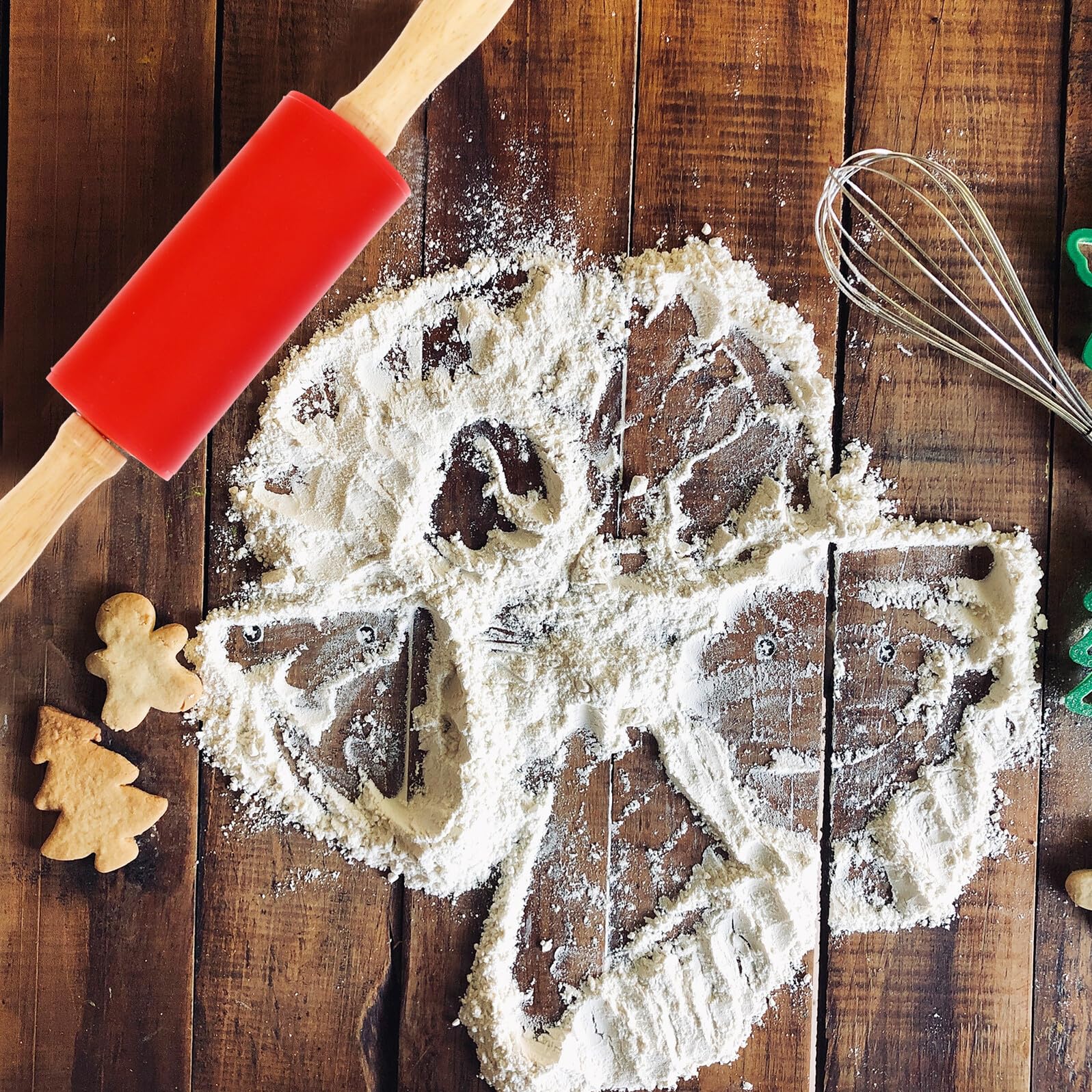 GARVALON 4 Stück Teiliges Silikon nudelholz mit Holzgriff Umweltfreundliche Küchenrolle zum Ausrollen von Teig Antihaftbeschichtet Vielseitig für Pizza Gebäck Nudeln für Familien und