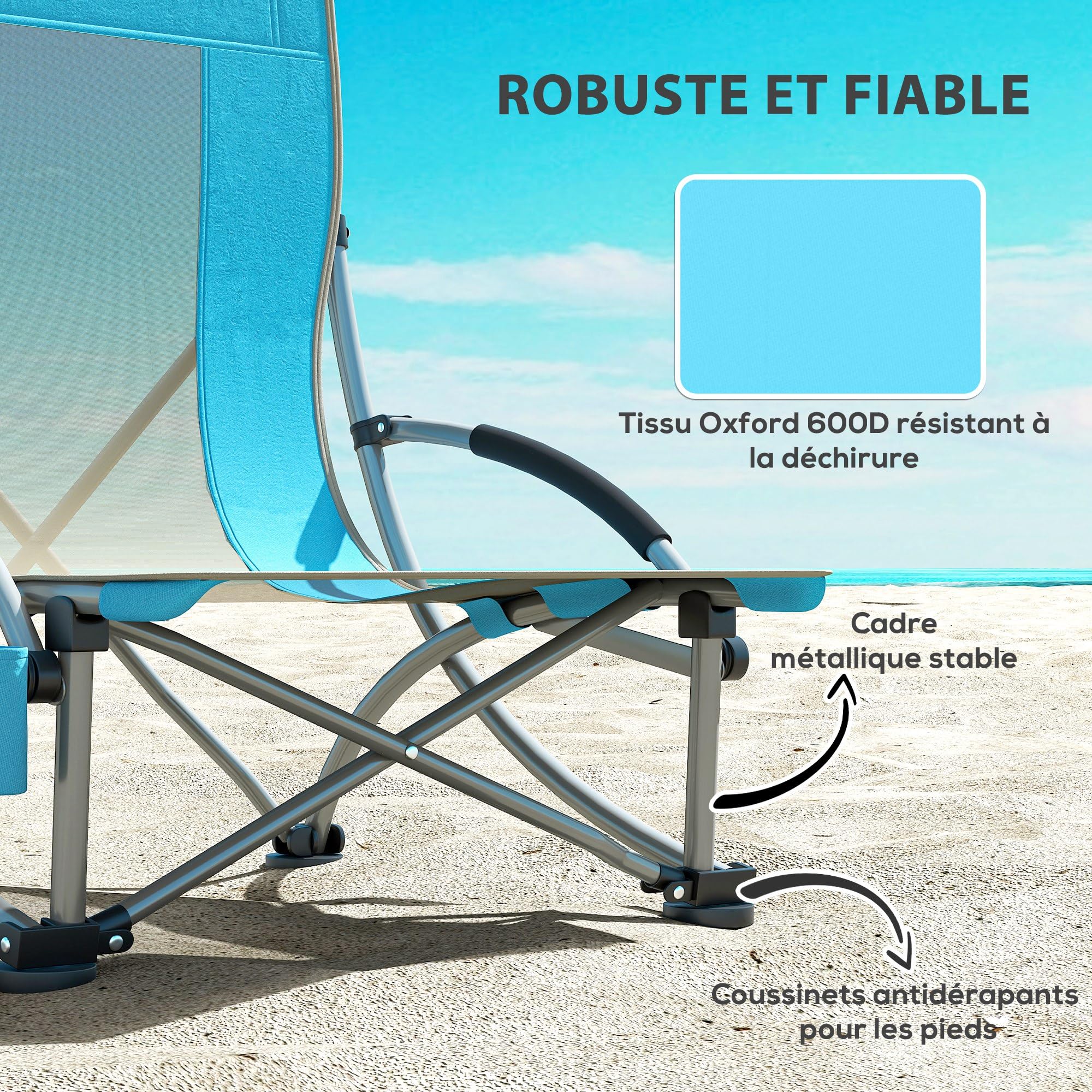 Outsunny Lot de 2 Chaises de Plage Pliable Chaises Camping Bleu | Légère 2,7 kg, Dossier en Maille, Sac de Transport, Porte-Gobelet, Jardin, Pique-Nique, Festival, Voyage